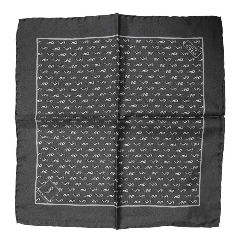 Dolce & Gabbana Black Fish Print Silk Square Men Foulard Scarf by Dolce & Gabbana