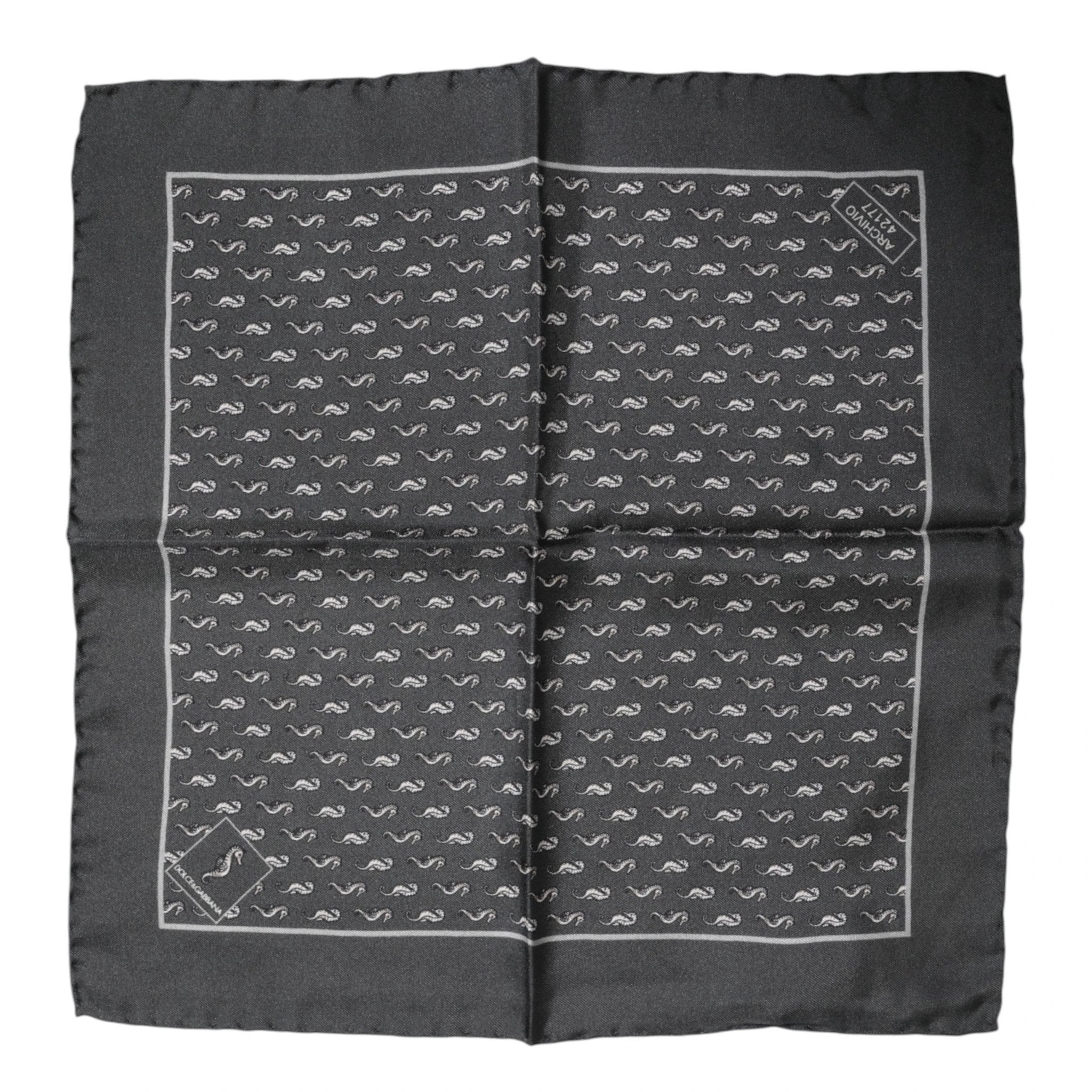 Dolce & Gabbana Black Fish Print Silk Square Men Foulard Scarf by Dolce & Gabbana