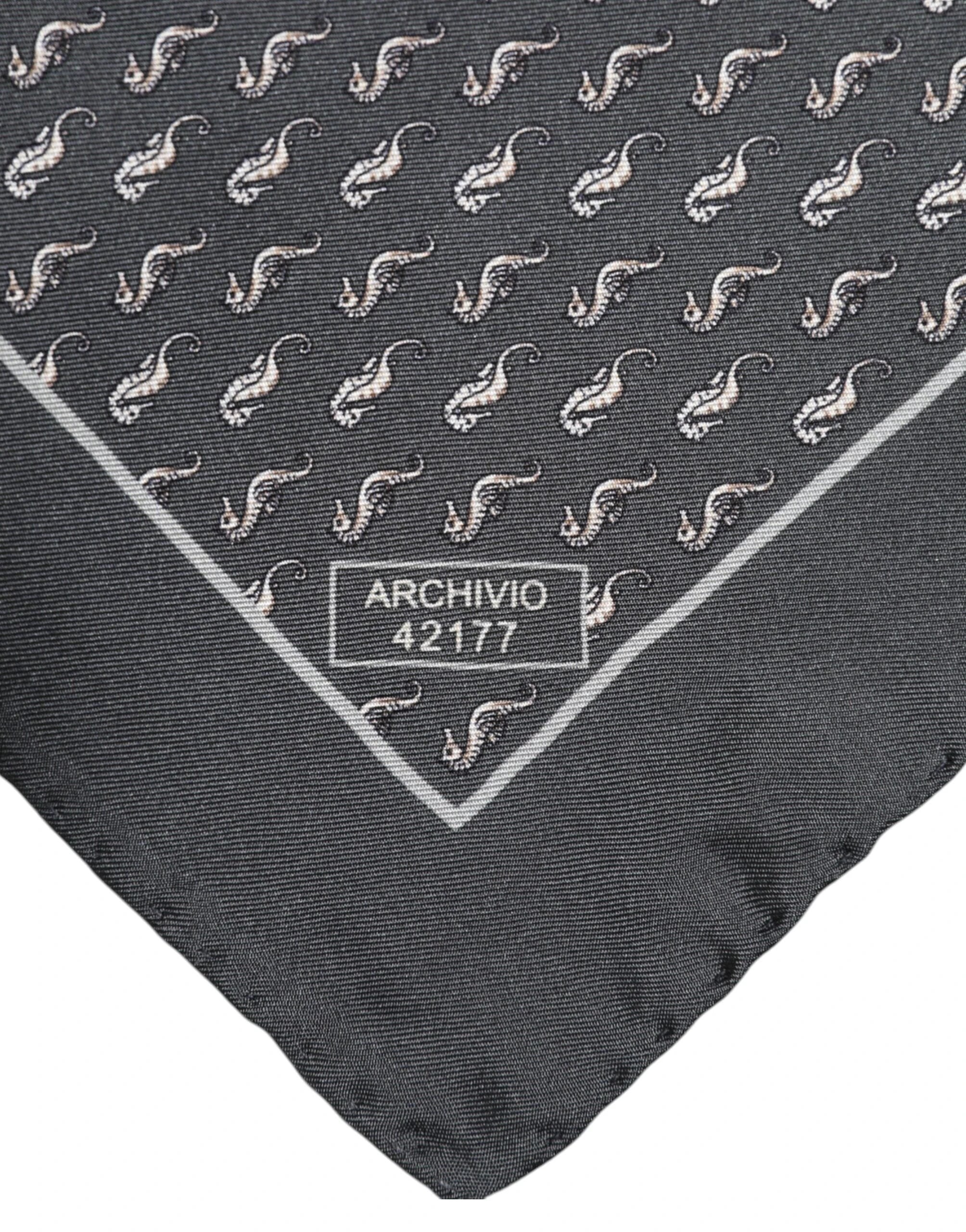 Dolce & Gabbana Black Fish Print Silk Square Men Foulard Scarf by Dolce & Gabbana
