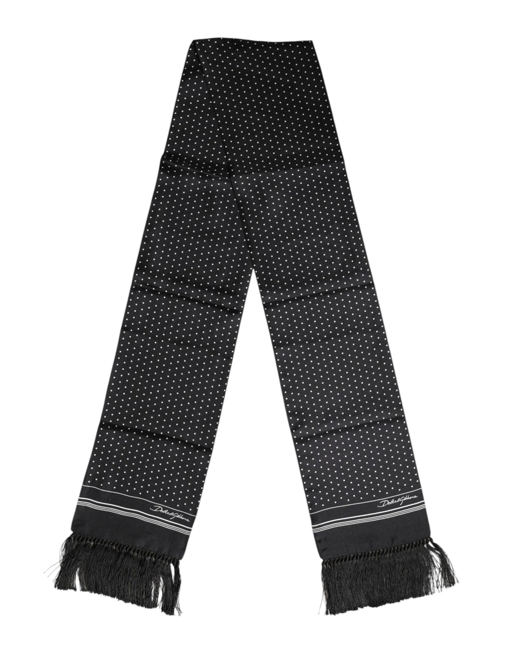 Dolce & Gabbana Black White Polka Dot Fringes Foulard Scarf by Dolce & Gabbana