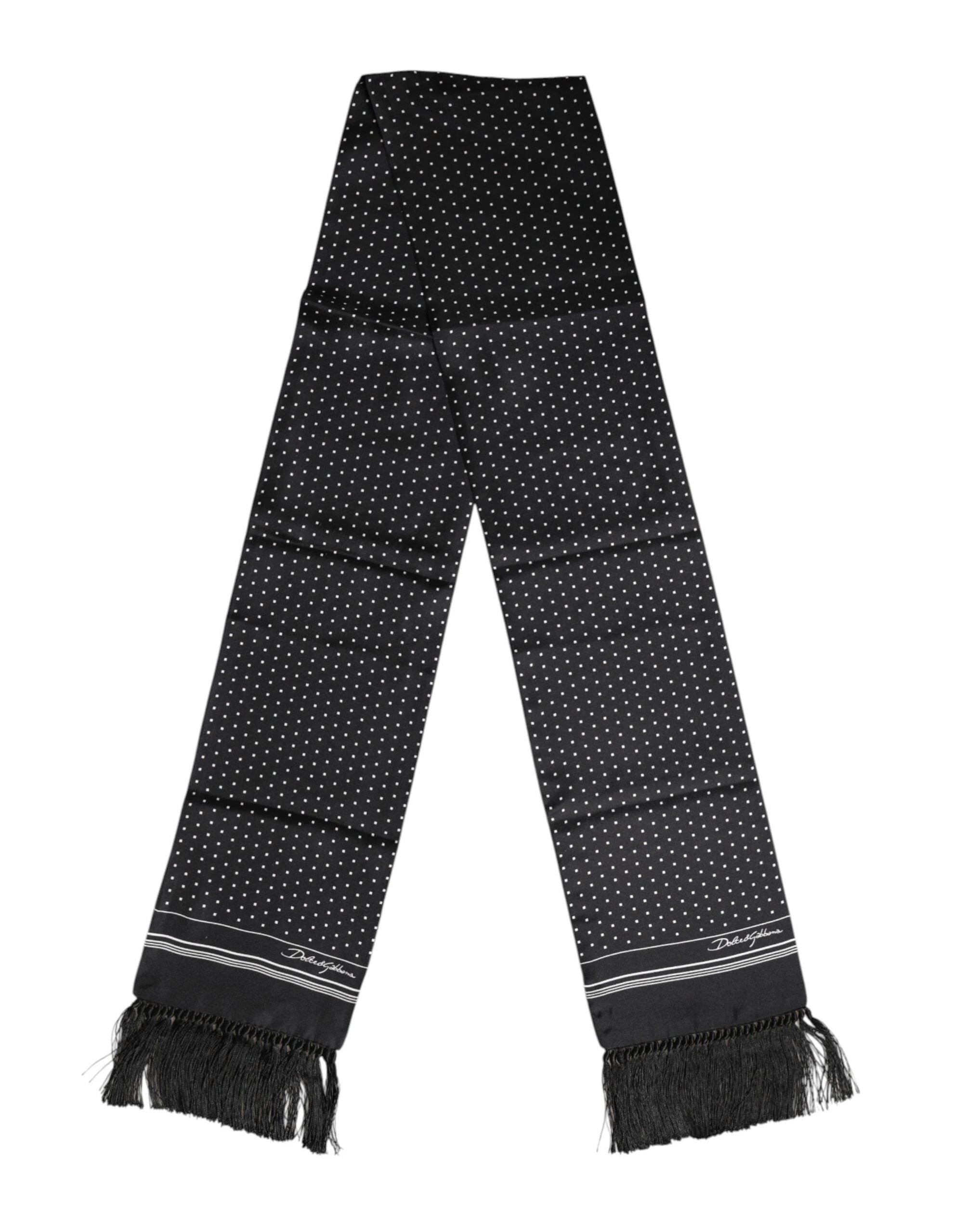 Dolce & Gabbana Black White Polka Dot Fringes Foulard Scarf by Dolce & Gabbana
