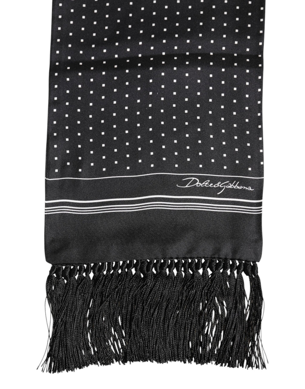 Dolce & Gabbana Black White Polka Dot Fringes Foulard Scarf by Dolce & Gabbana
