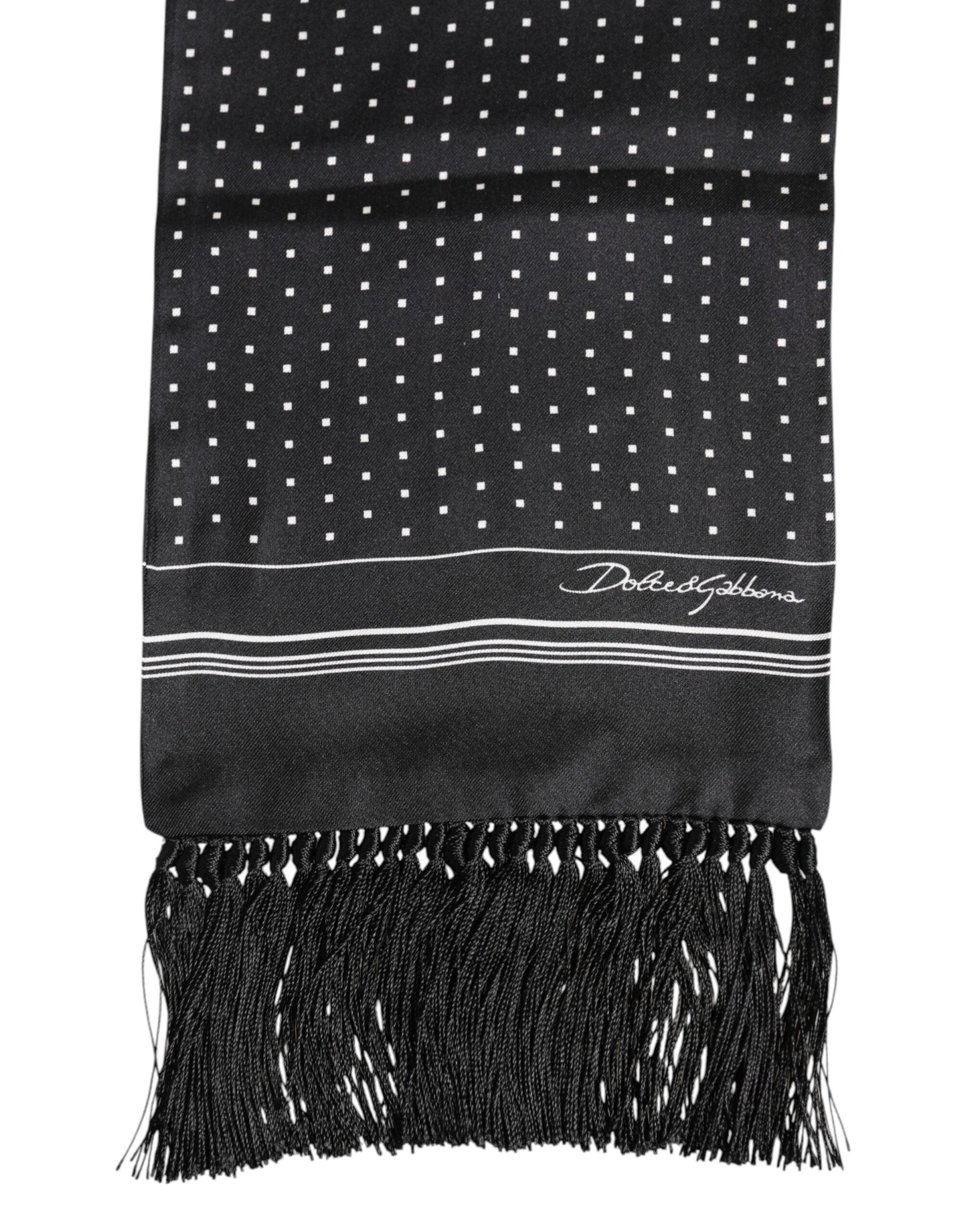 Dolce & Gabbana Black White Polka Dot Fringes Foulard Scarf by Dolce & Gabbana