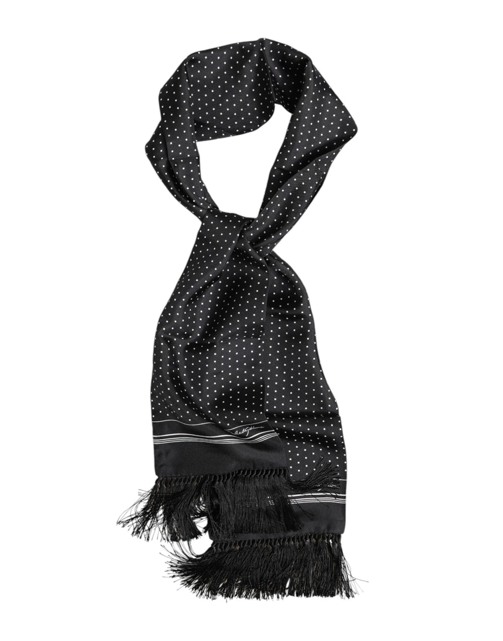 Dolce & Gabbana Black White Polka Dot Fringes Foulard Scarf by Dolce & Gabbana