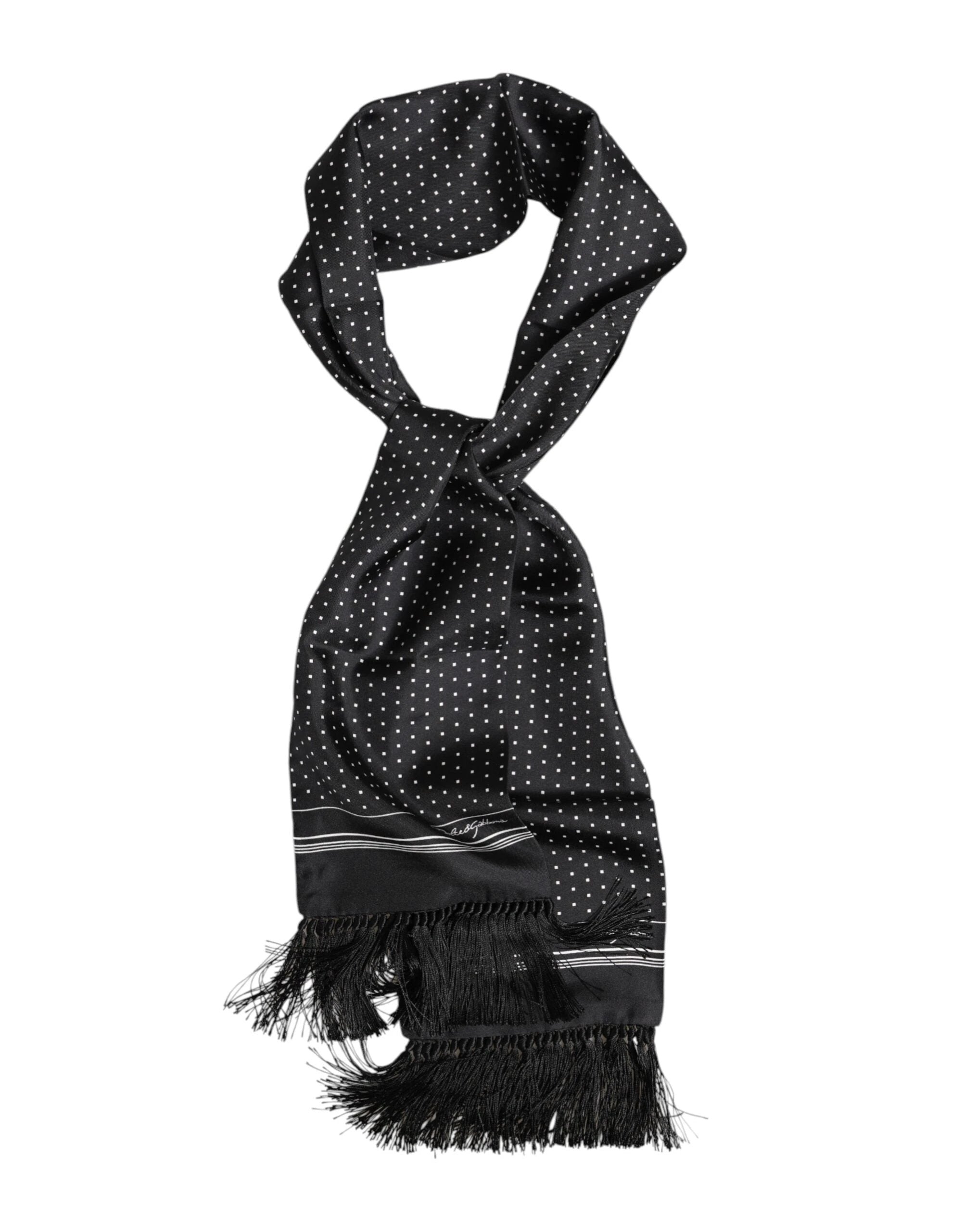 Dolce & Gabbana Black White Polka Dot Fringes Foulard Scarf by Dolce & Gabbana