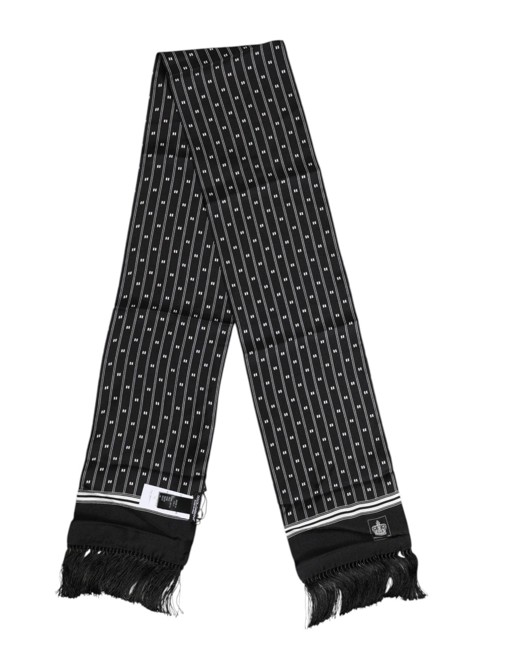 Dolce & Gabbana Black Silk Printed Fringes Men Foulard Scarf