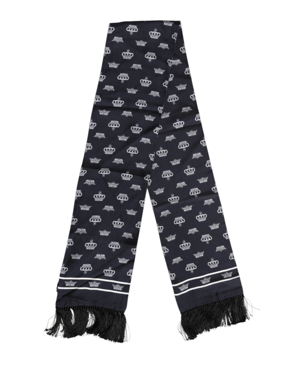 Dolce & Gabbana Black Silk Crown Fringes Men Foulard Scarf by Dolce & Gabbana