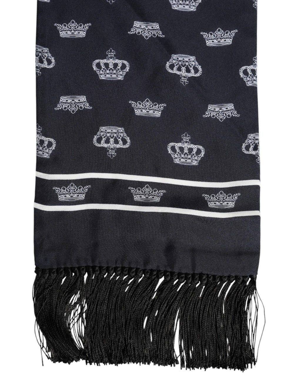 Dolce & Gabbana Black Silk Crown Fringes Men Foulard Scarf by Dolce & Gabbana