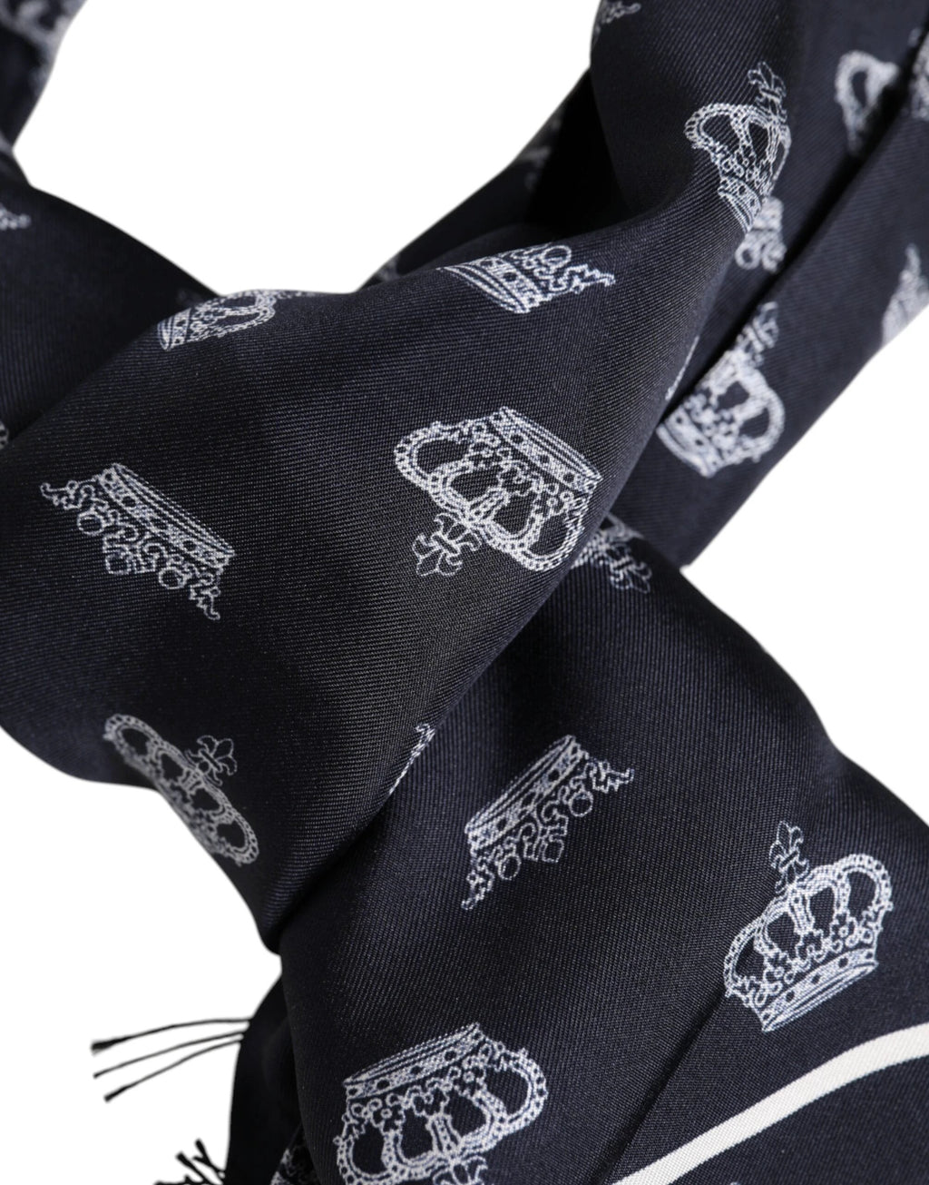 Dolce & Gabbana Black Silk Crown Fringes Men Foulard Scarf by Dolce & Gabbana