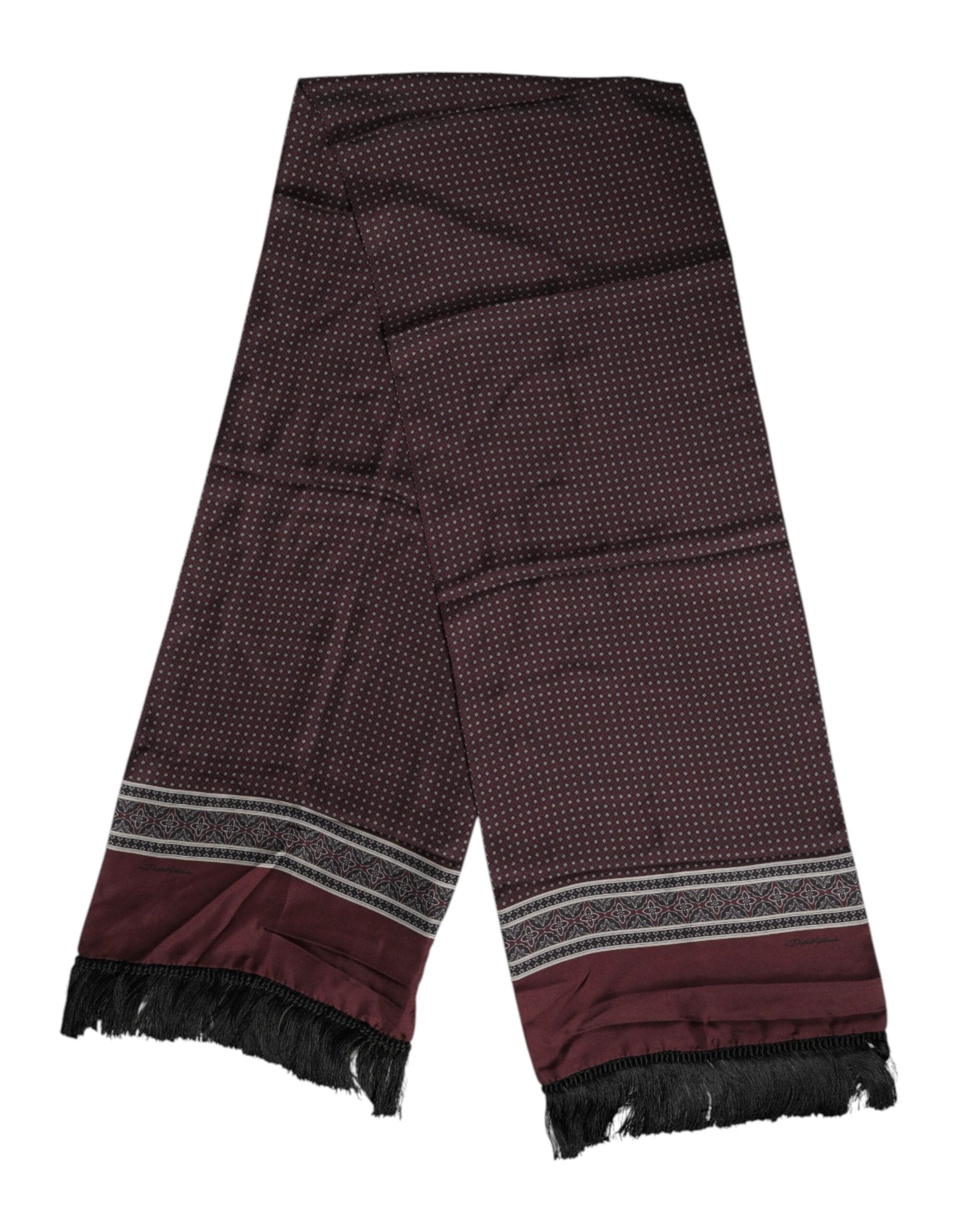 Dolce & Gabbana Maroon Dotted Silk Fringes Foulard Scarf by Dolce & Gabbana