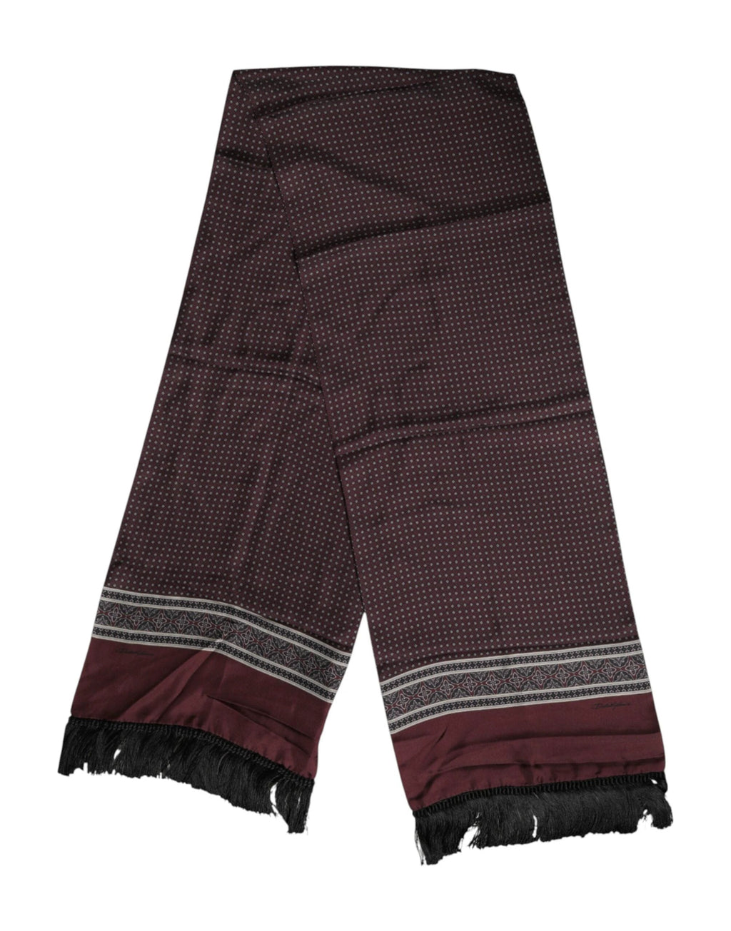 Dolce & Gabbana Maroon Dotted Silk Fringes Foulard Scarf by Dolce & Gabbana