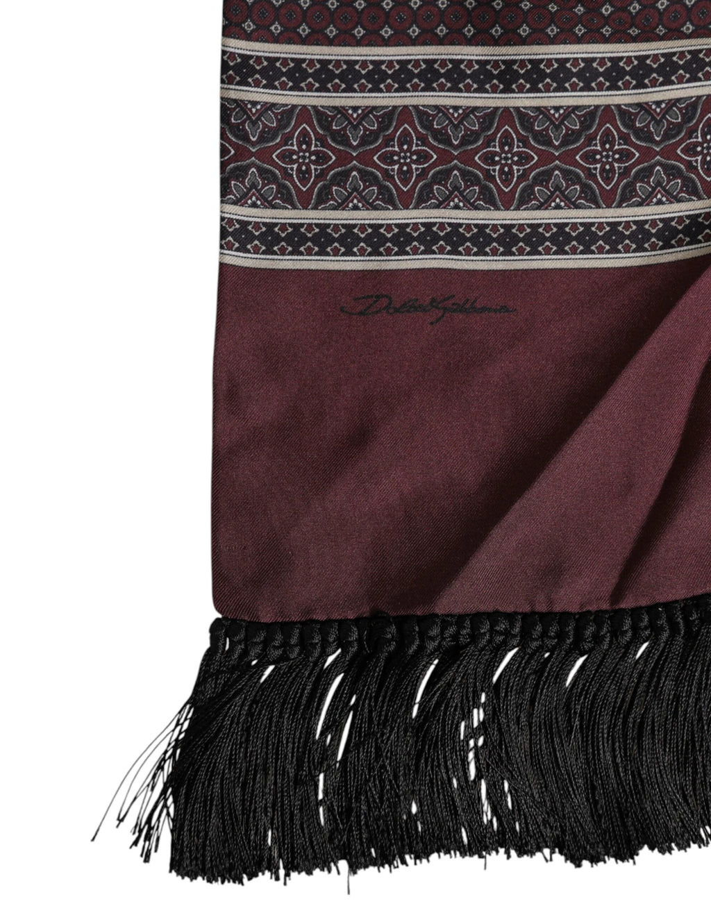 Dolce & Gabbana Maroon Dotted Silk Fringes Foulard Scarf by Dolce & Gabbana