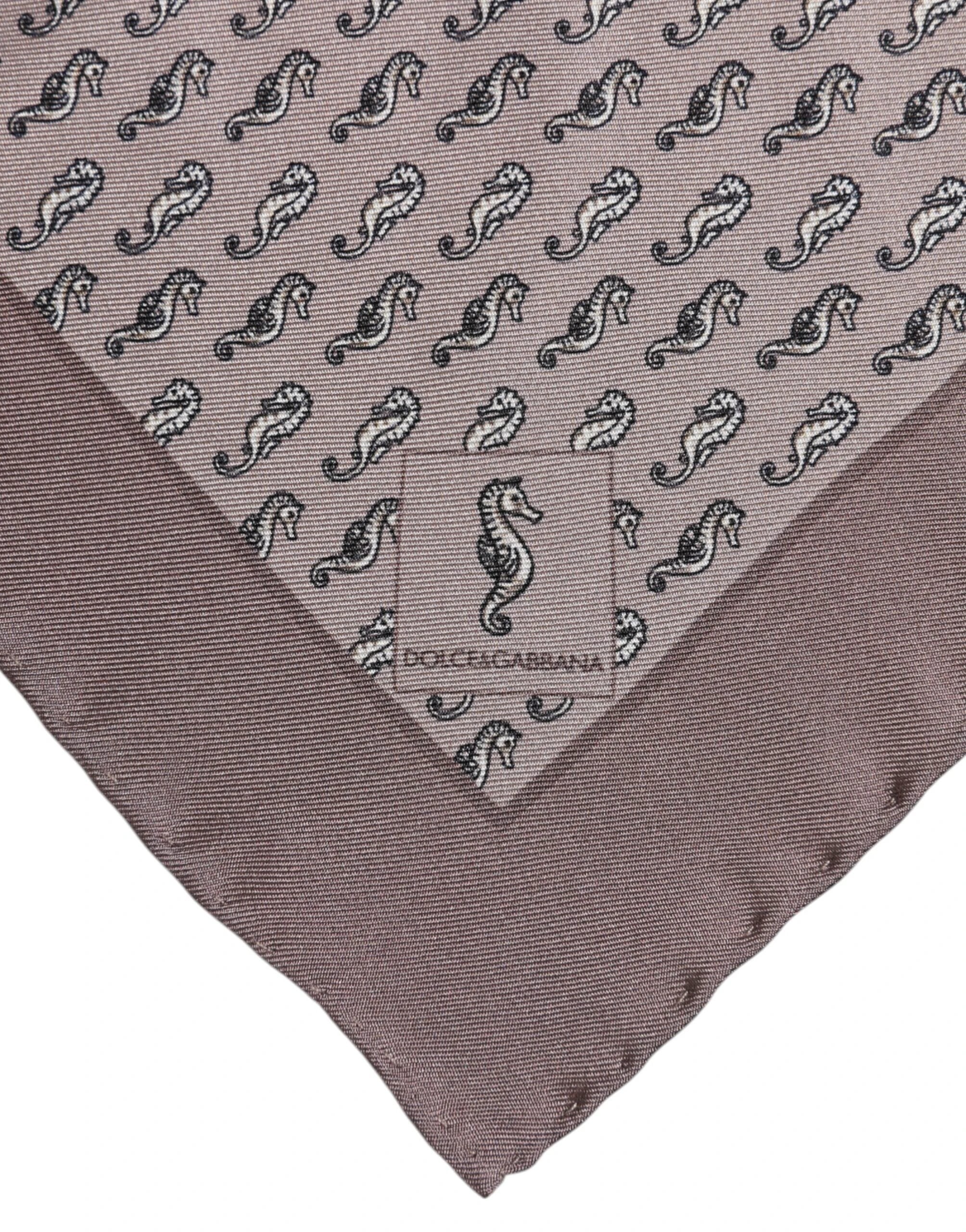 Dolce & Gabbana Brown Sea Horse Silk Square Foulard Scarf by Dolce & Gabbana