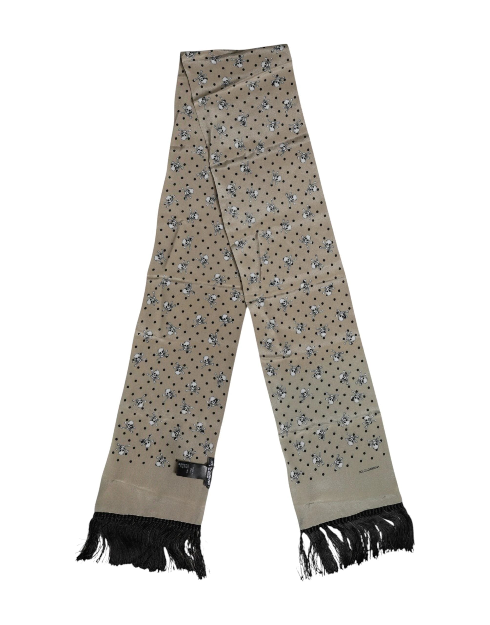Dolce & Gabbana Gray Skulls Silk Fringes Men Foulard Scarf by Dolce & Gabbana