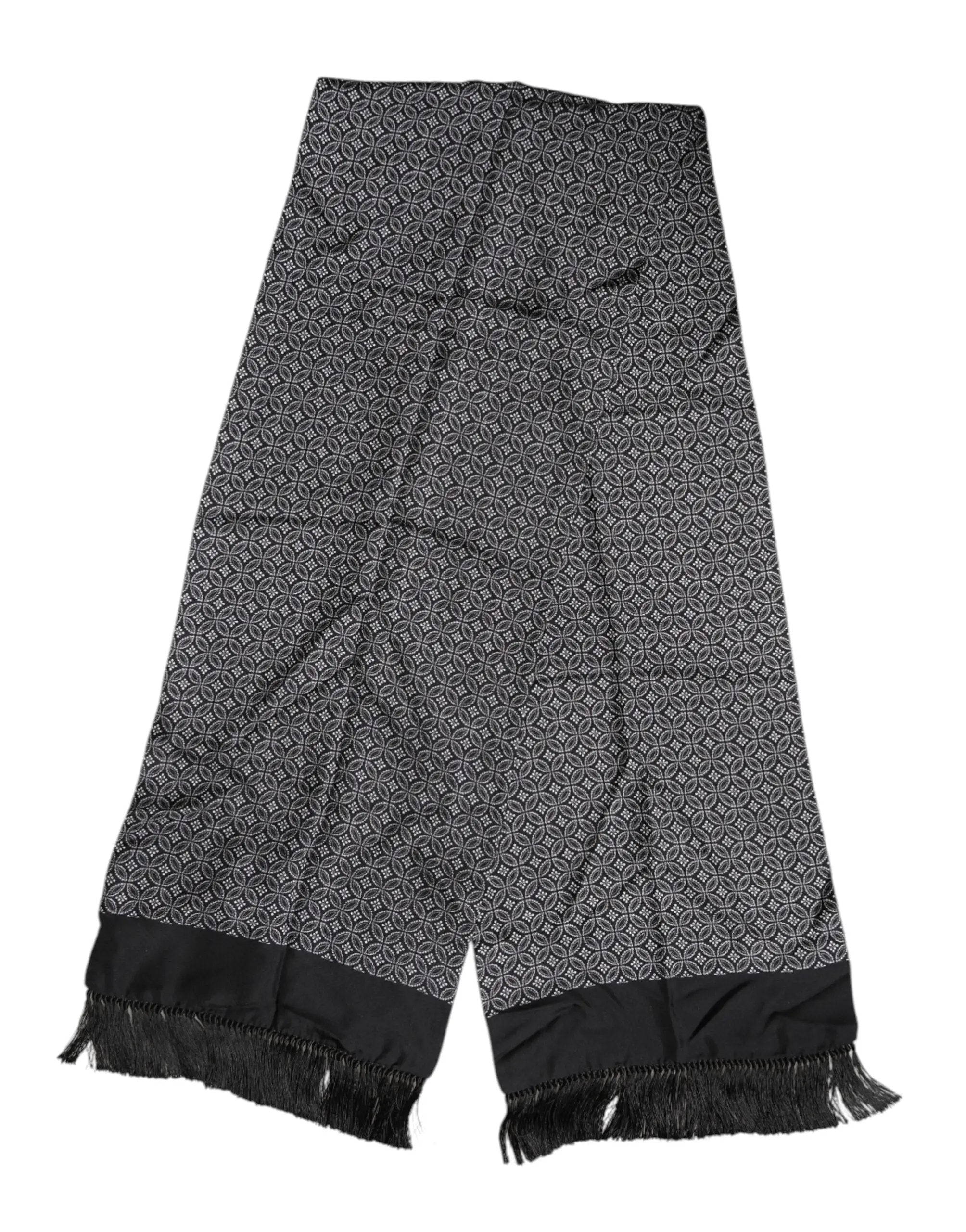 Dolce & Gabbana Black Patterned Fringes Men Foulard Scarf