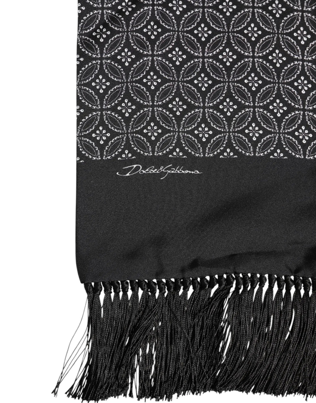 Foulard Dolce &amp; Gabbana pour homme, à franges noires à motifs.