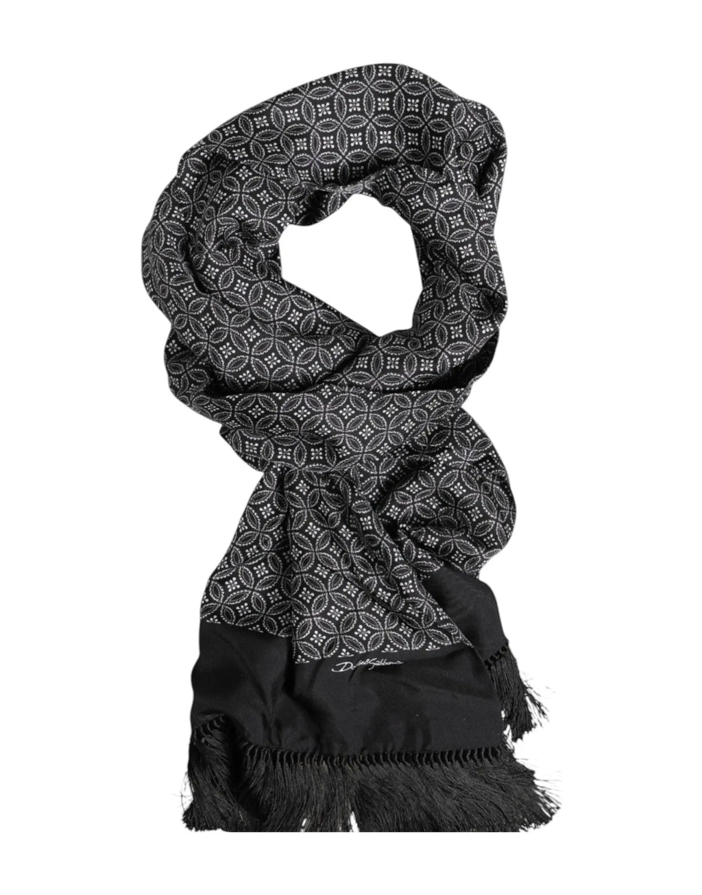 Foulard Dolce &amp; Gabbana pour homme, à franges noires à motifs.