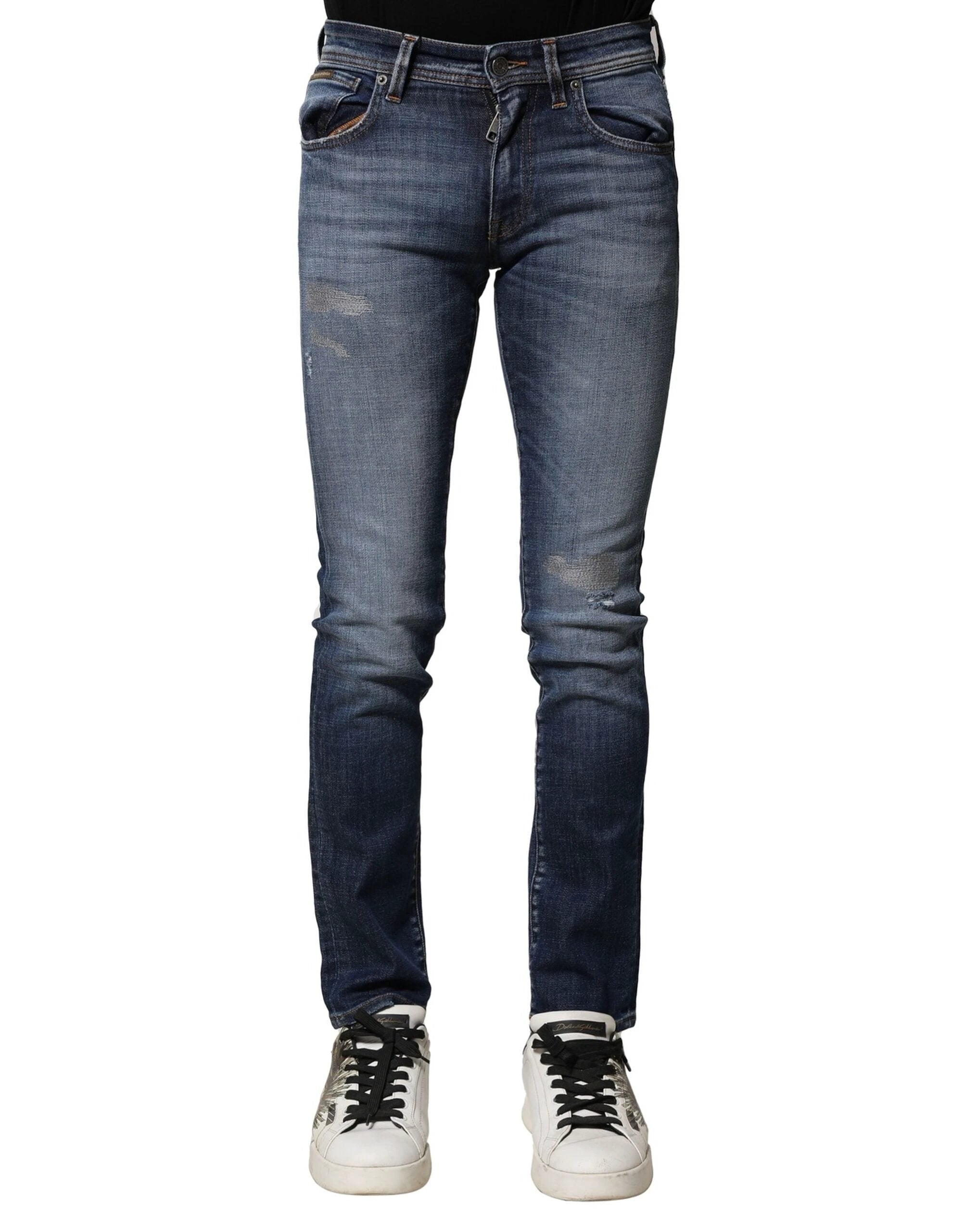 Dolce & Gabbana Blue Washed Cotton Slim Fit Men Denim Jeans by Dolce & Gabbana