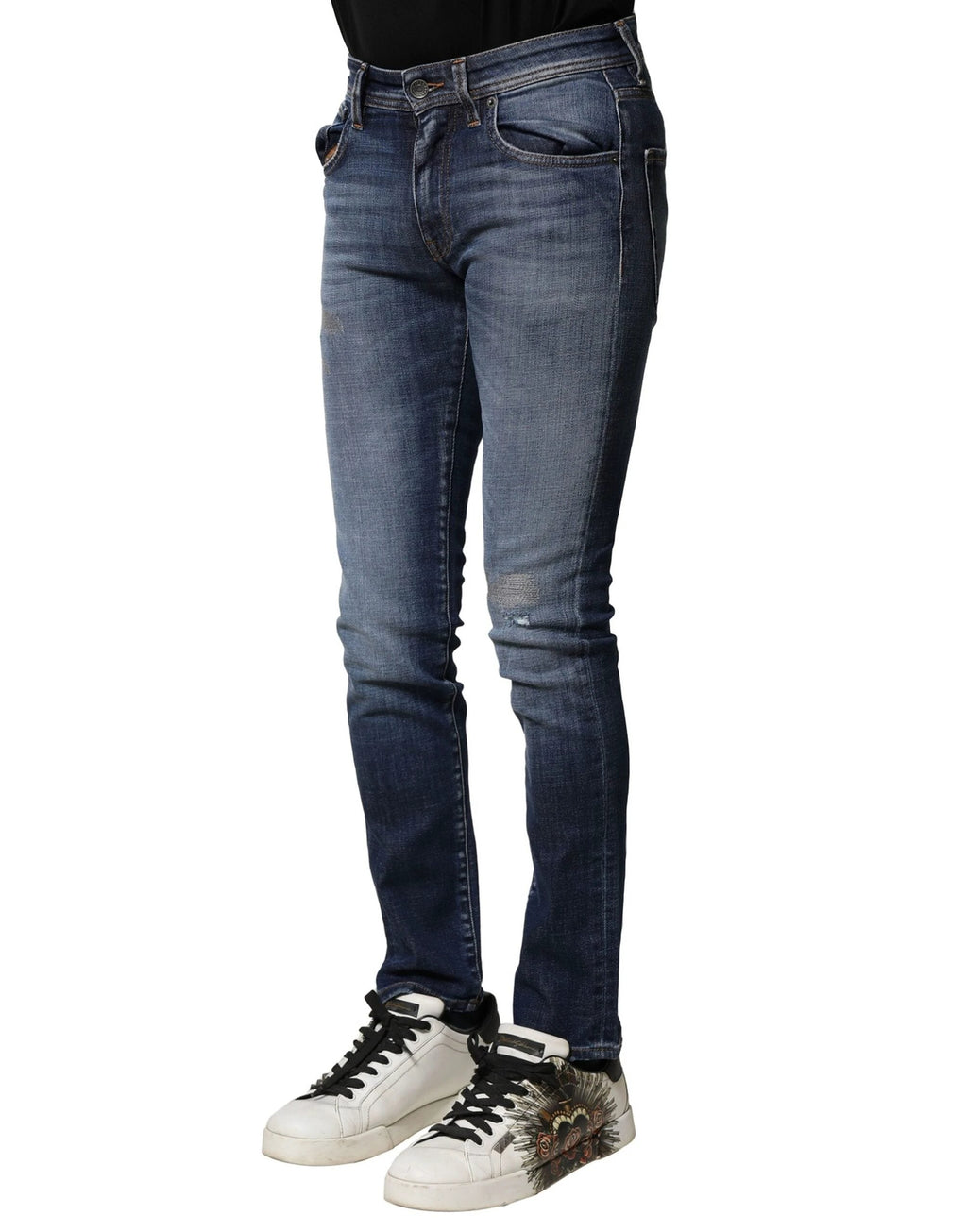 Dolce & Gabbana Blue Washed Cotton Slim Fit Men Denim Jeans by Dolce & Gabbana