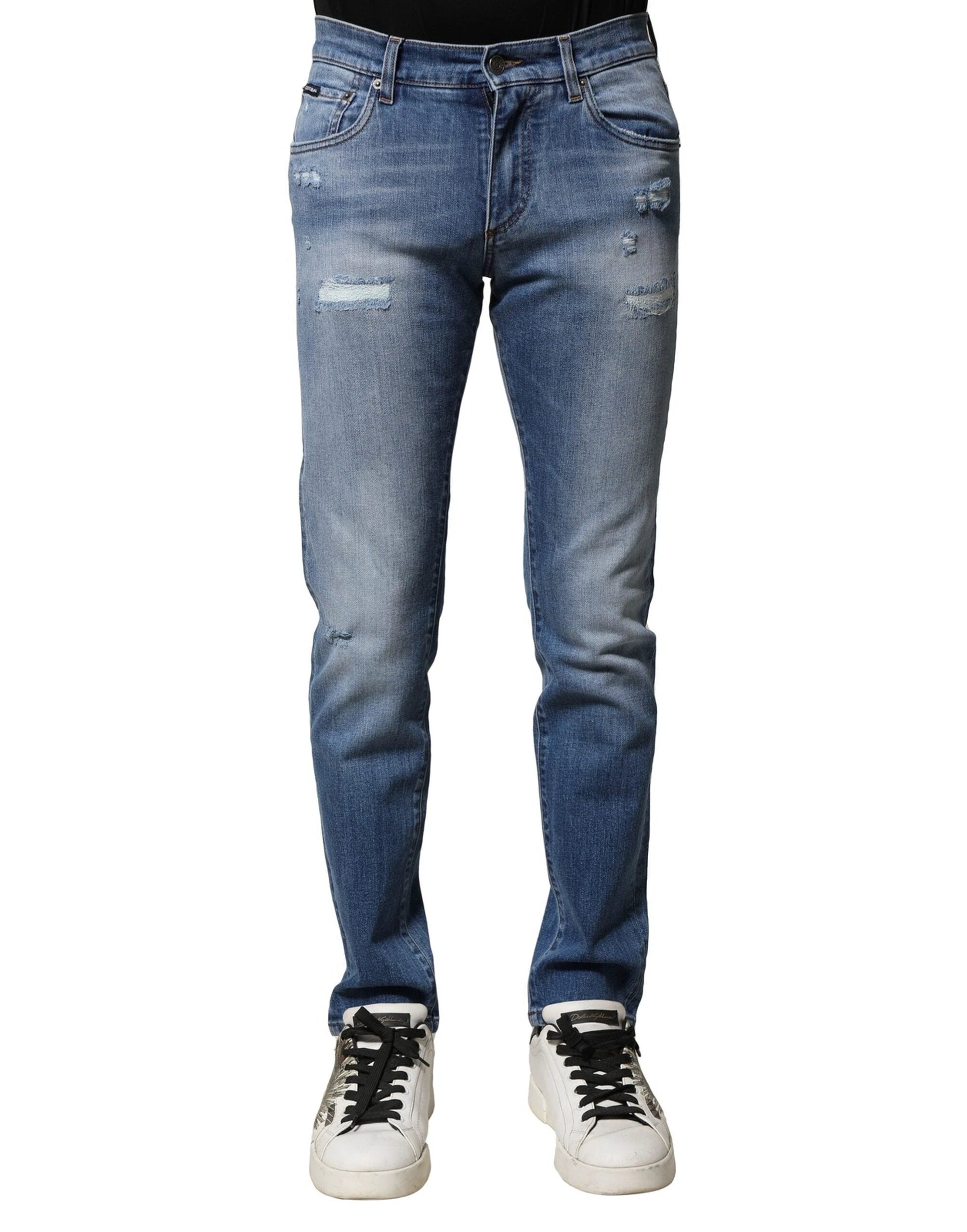 Dolce & Gabbana Blue Washed Cotton Skinny Men Denim Jeans by Dolce & Gabbana