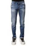 Dolce & Gabbana Blue Washed Cotton Skinny Men Denim Jeans by Dolce & Gabbana