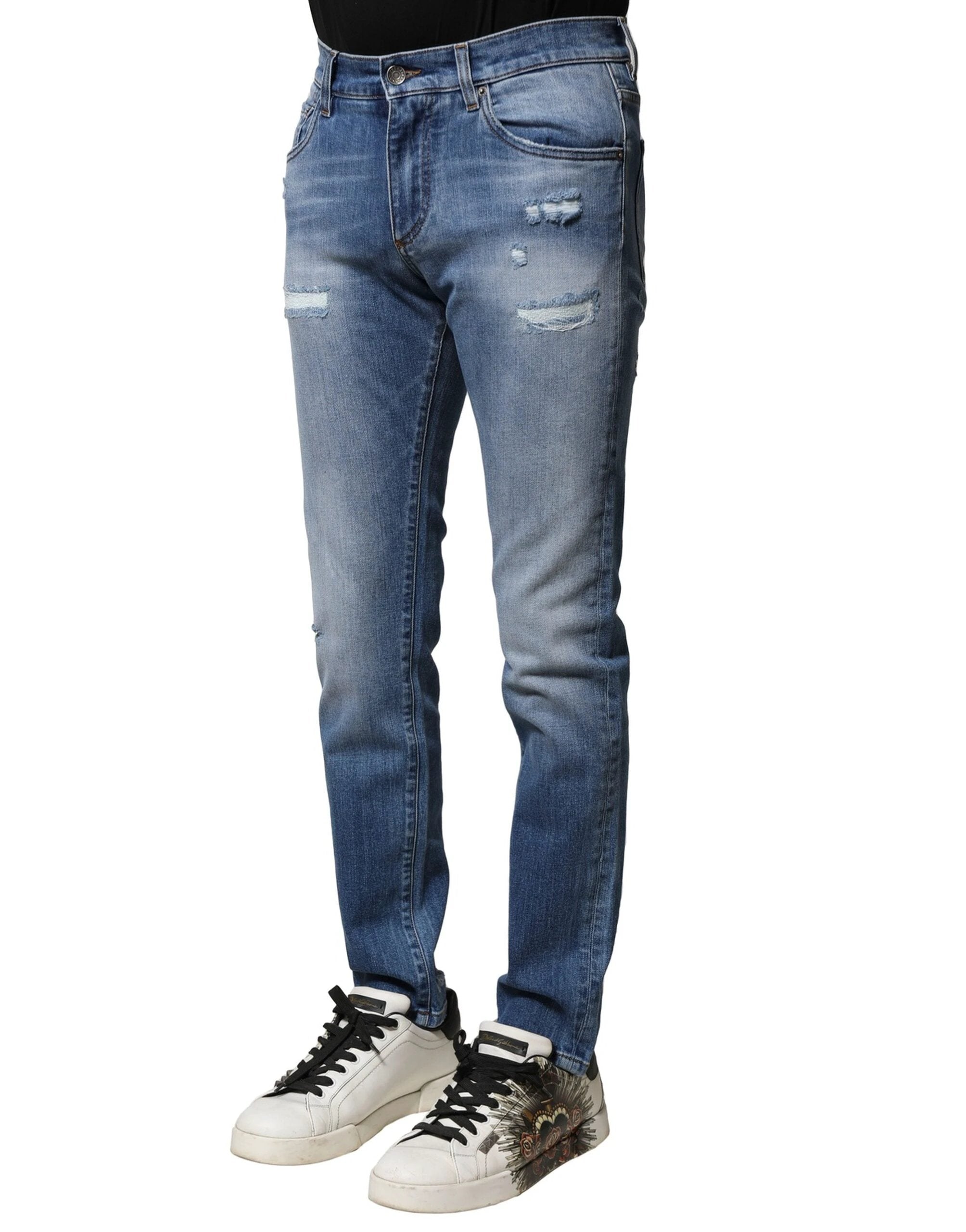 Dolce & Gabbana Blue Washed Cotton Skinny Men Denim Jeans by Dolce & Gabbana