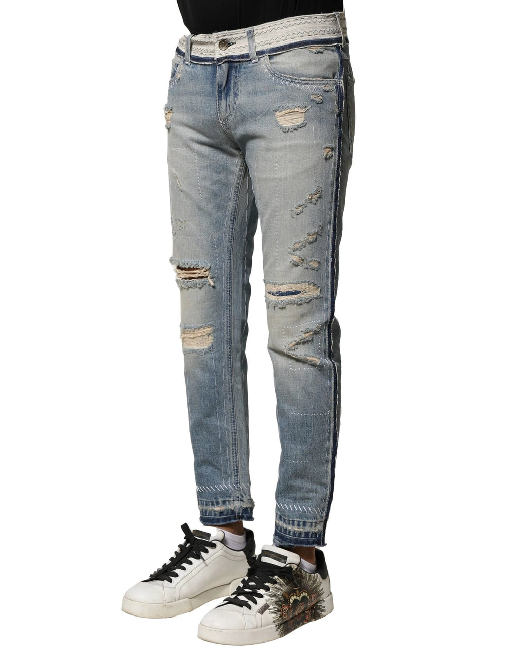 Dolce & Gabbana Light Blue Tattered Straight Men Denim Jeans by Dolce & Gabbana