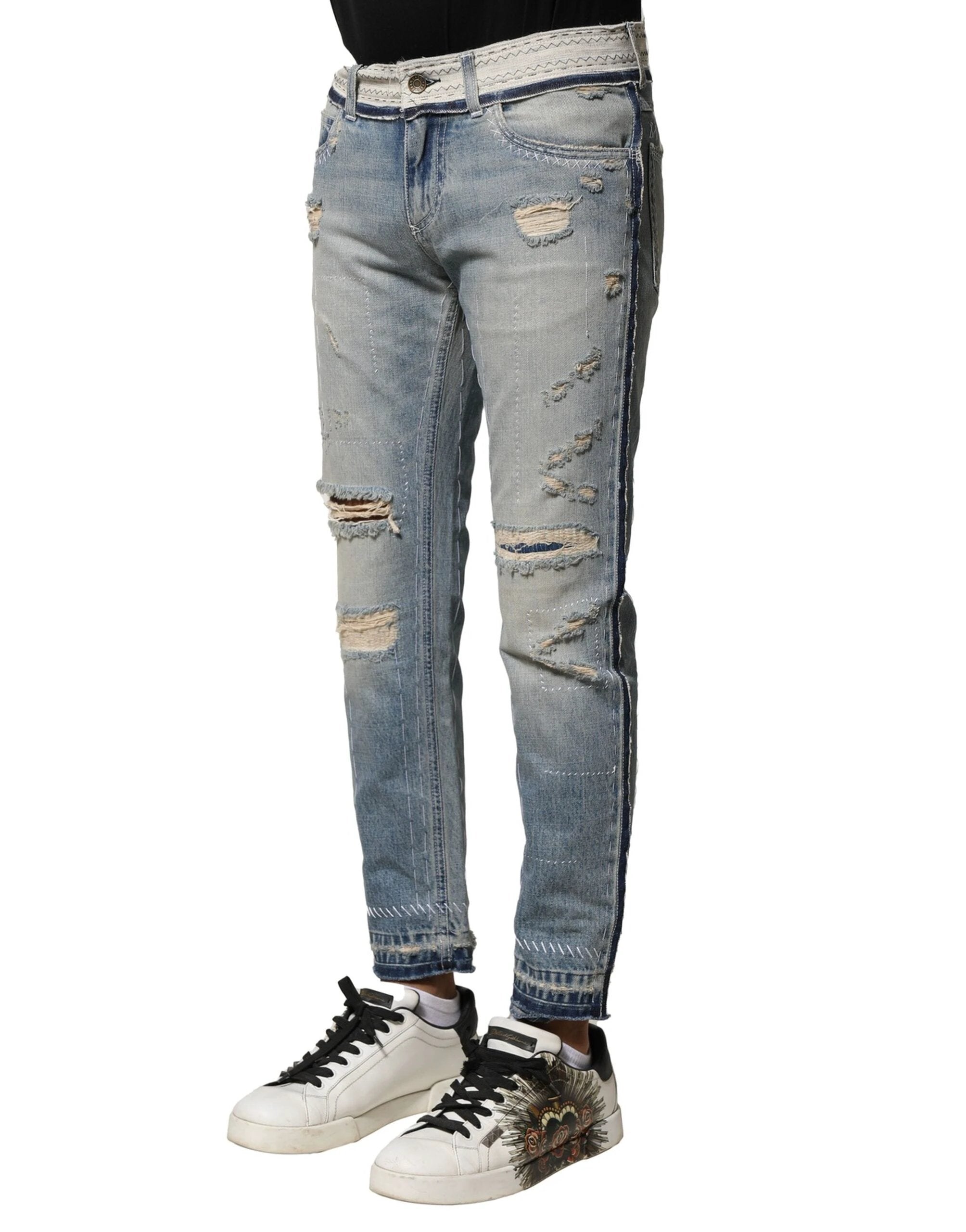 Dolce & Gabbana Light Blue Tattered Straight Men Denim Jeans by Dolce & Gabbana