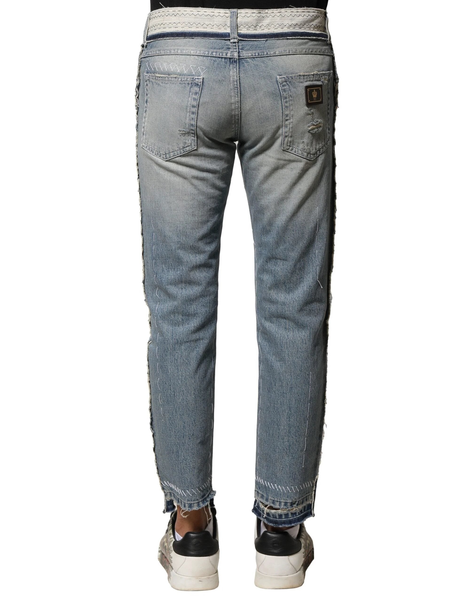 Dolce & Gabbana Light Blue Tattered Straight Men Denim Jeans by Dolce & Gabbana