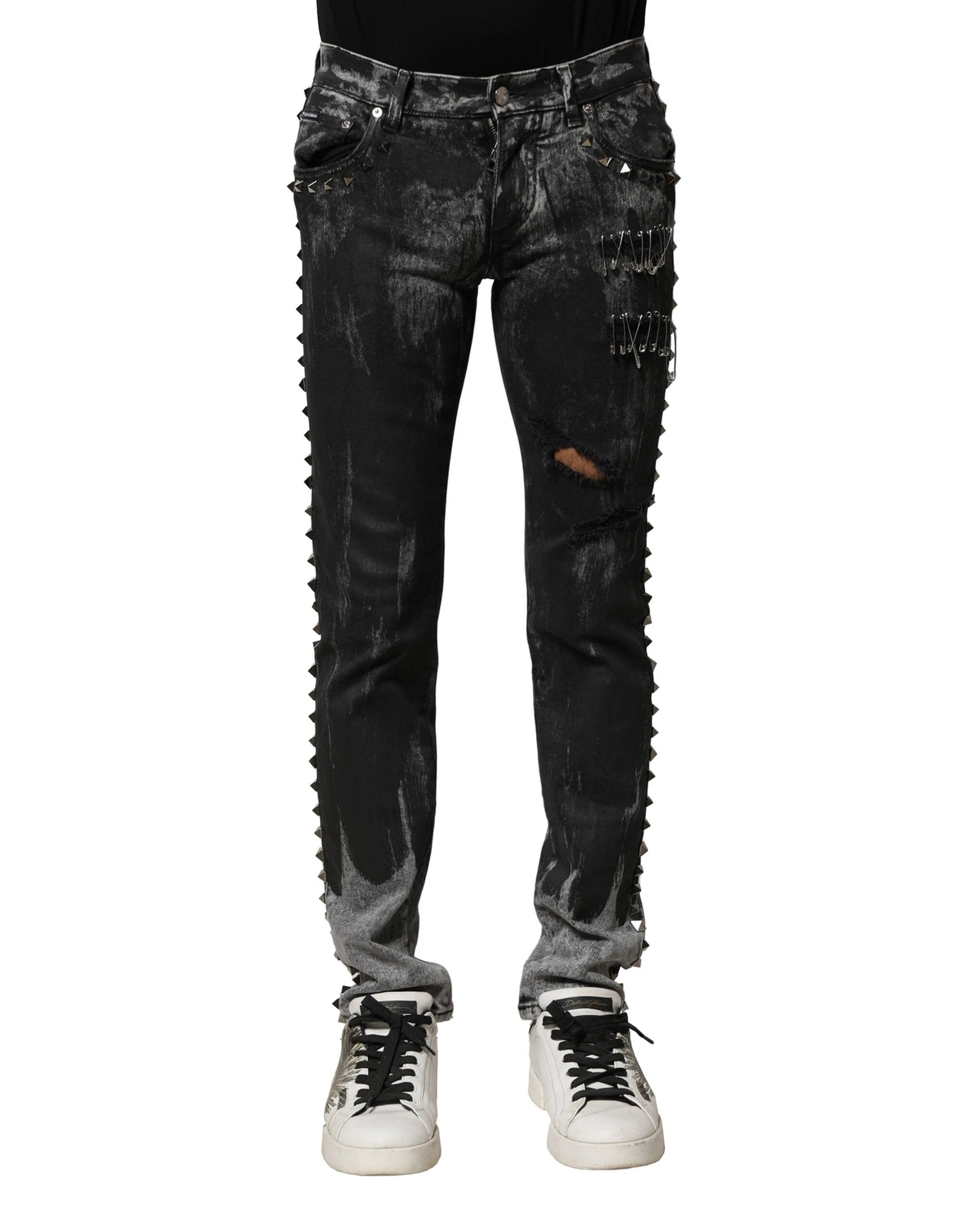 Dolce & Gabbana Black Washed Embellished Skinny Denim Jeans by Dolce & Gabbana