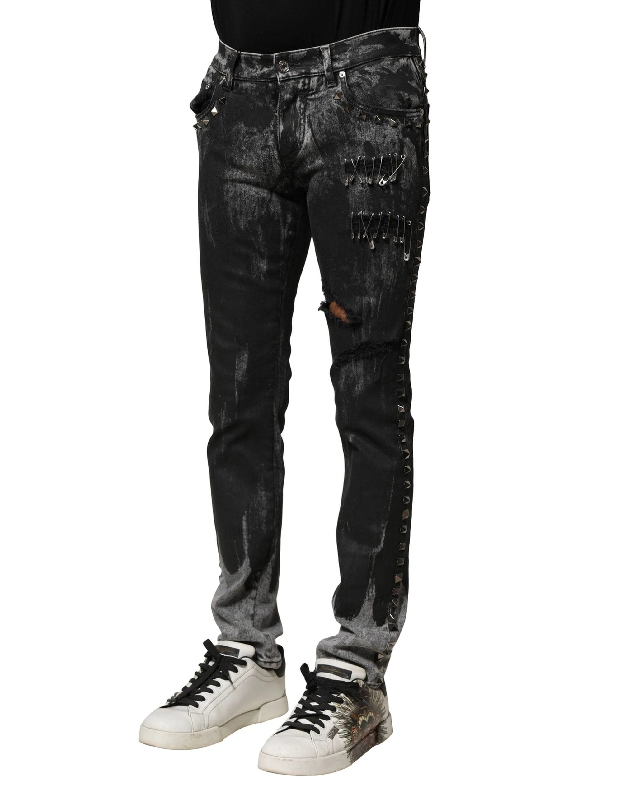 Dolce & Gabbana Black Washed Embellished Skinny Denim Jeans by Dolce & Gabbana