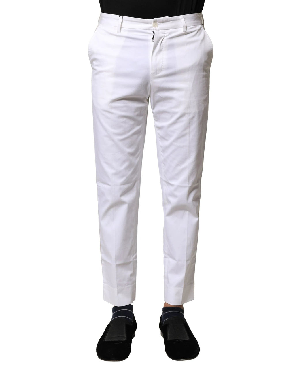 Dolce & Gabbana White Cotton Straight Logo Men Pants by Dolce & Gabbana