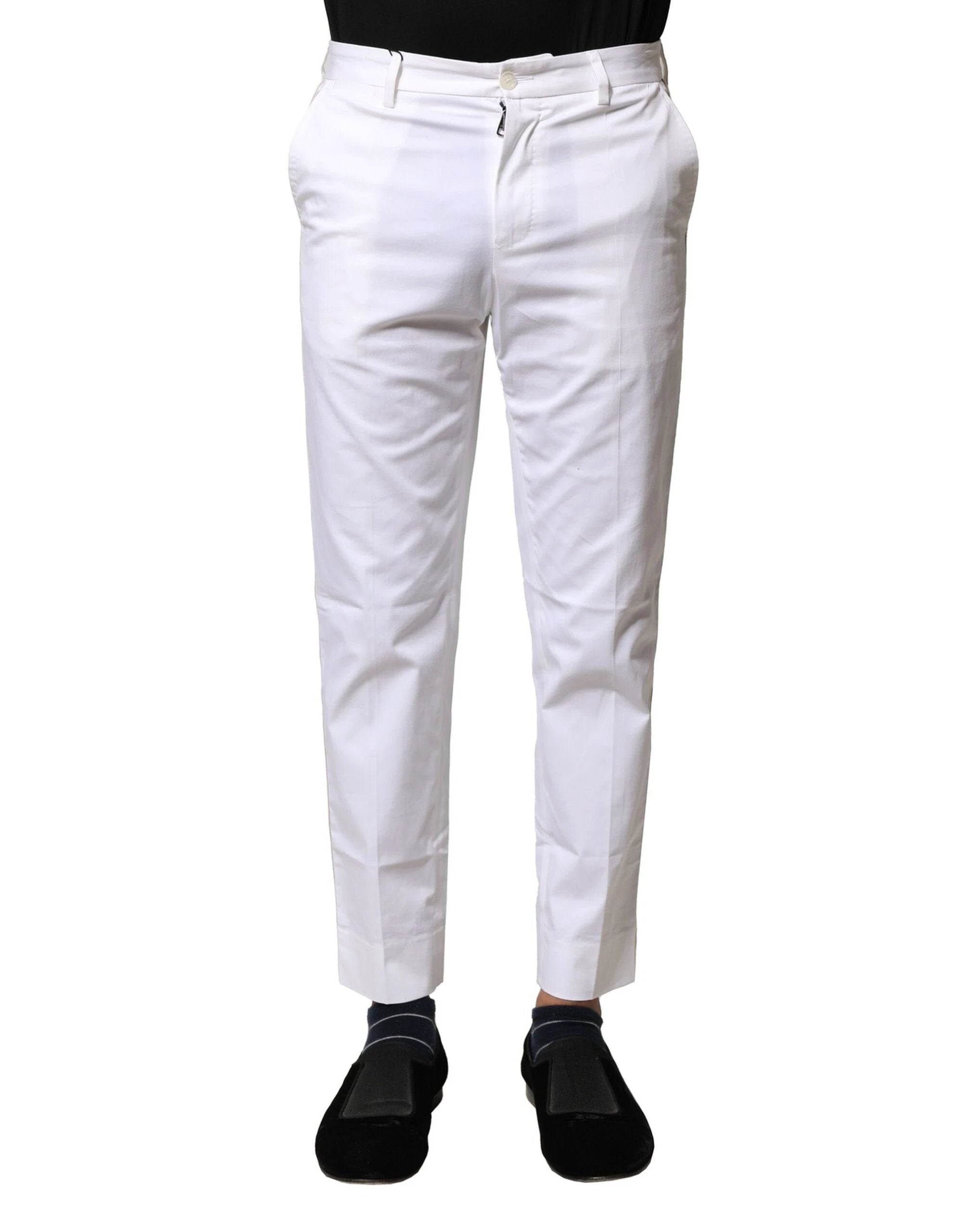 Dolce & Gabbana White Cotton Straight Logo Men Pants by Dolce & Gabbana