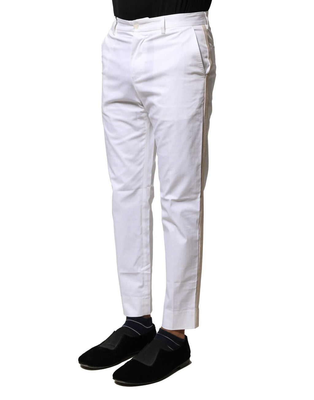 Dolce & Gabbana White Cotton Straight Logo Men Pants by Dolce & Gabbana