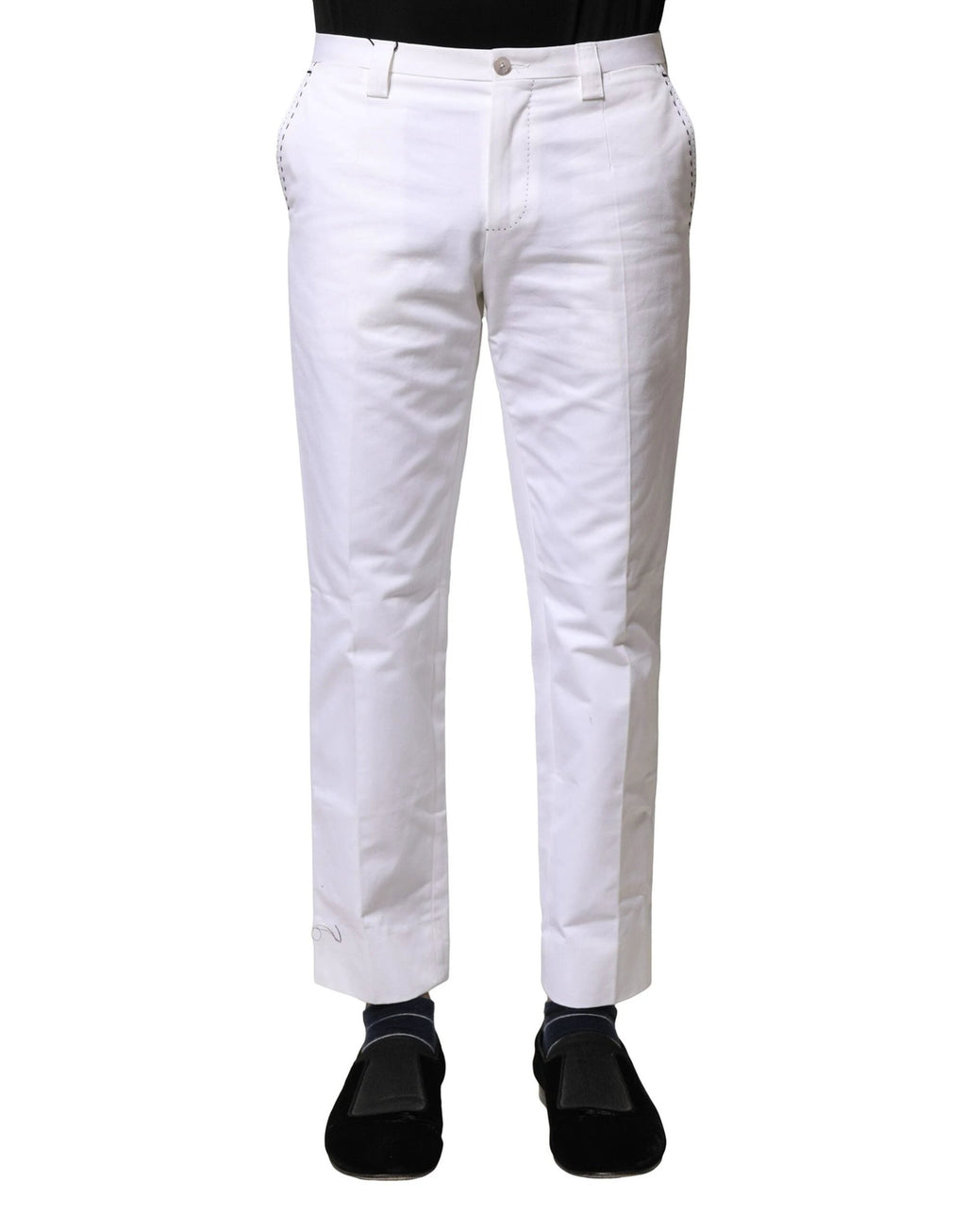 Dolce & Gabbana White Cotton Straight Logo Men Pants by Dolce & Gabbana