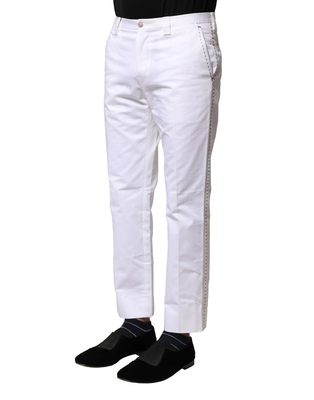 Dolce & Gabbana White Cotton Straight Logo Men Pants by Dolce & Gabbana