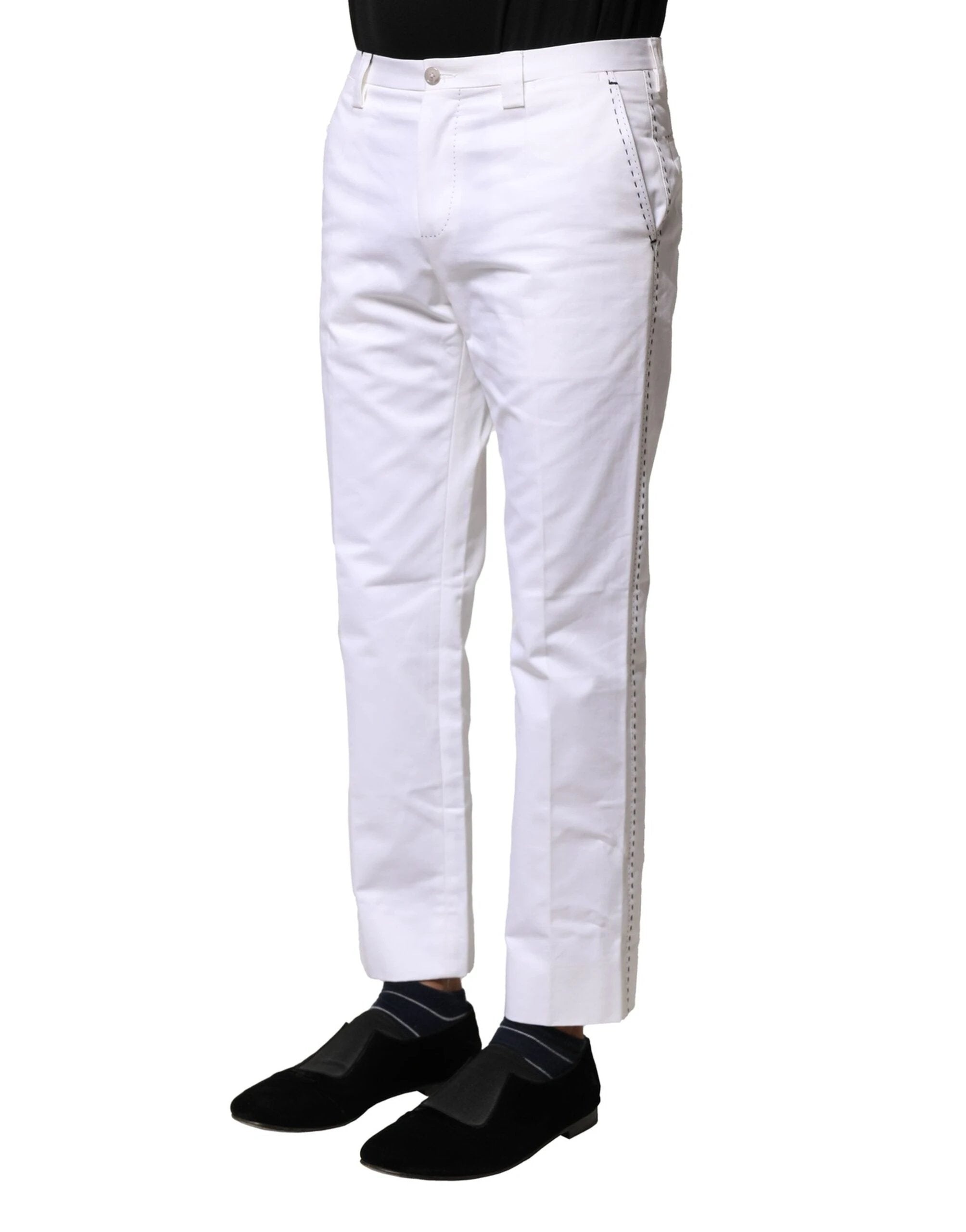 Dolce & Gabbana White Cotton Straight Logo Men Pants by Dolce & Gabbana