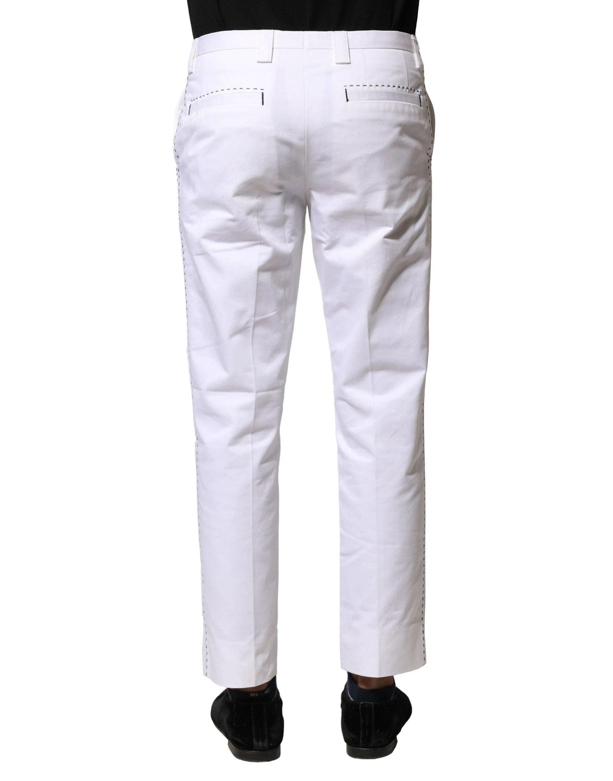 Dolce & Gabbana White Cotton Straight Logo Men Pants by Dolce & Gabbana