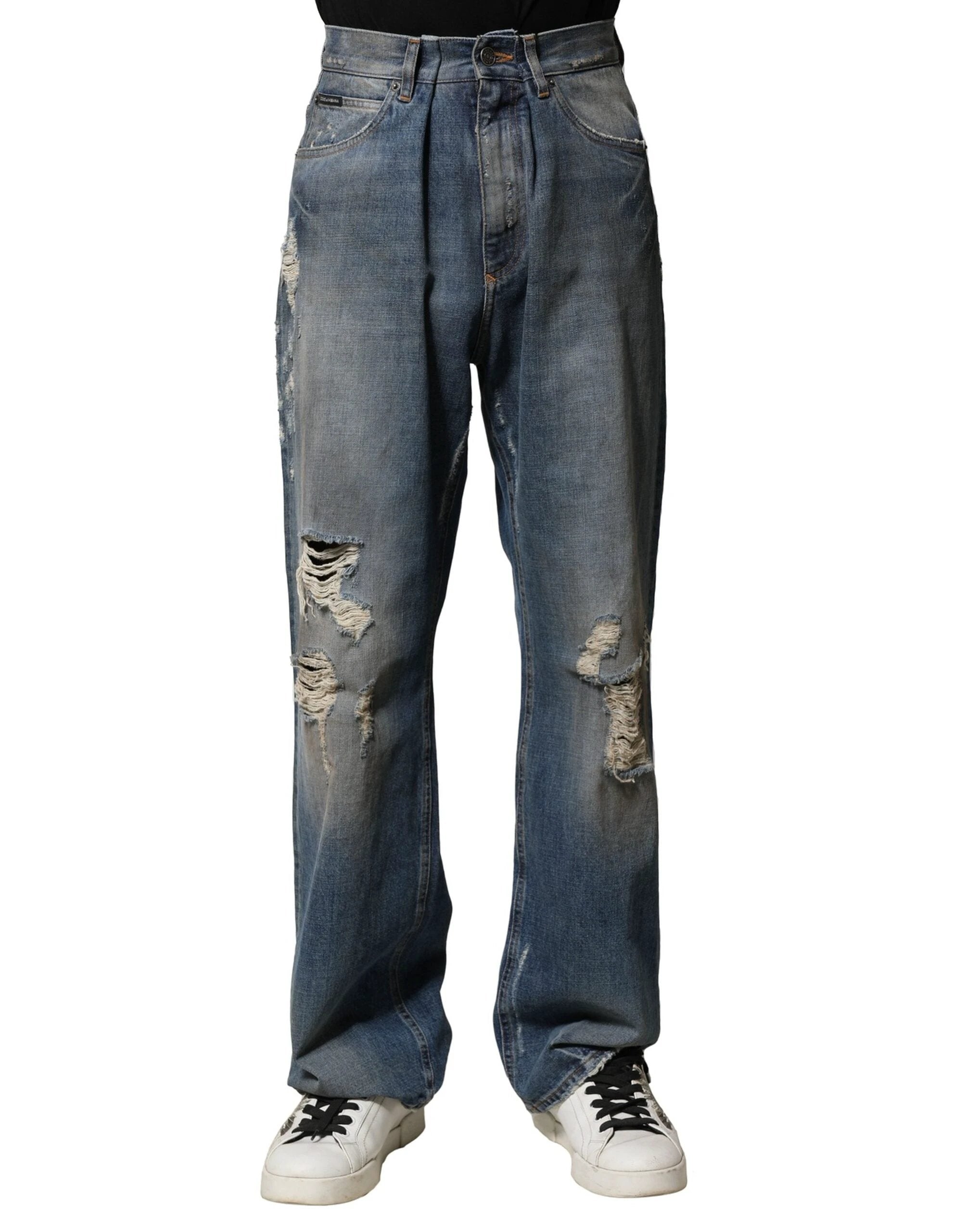 Dolce & Gabbana Blue Cotton Tattered Men Denim Jeans by Dolce & Gabbana