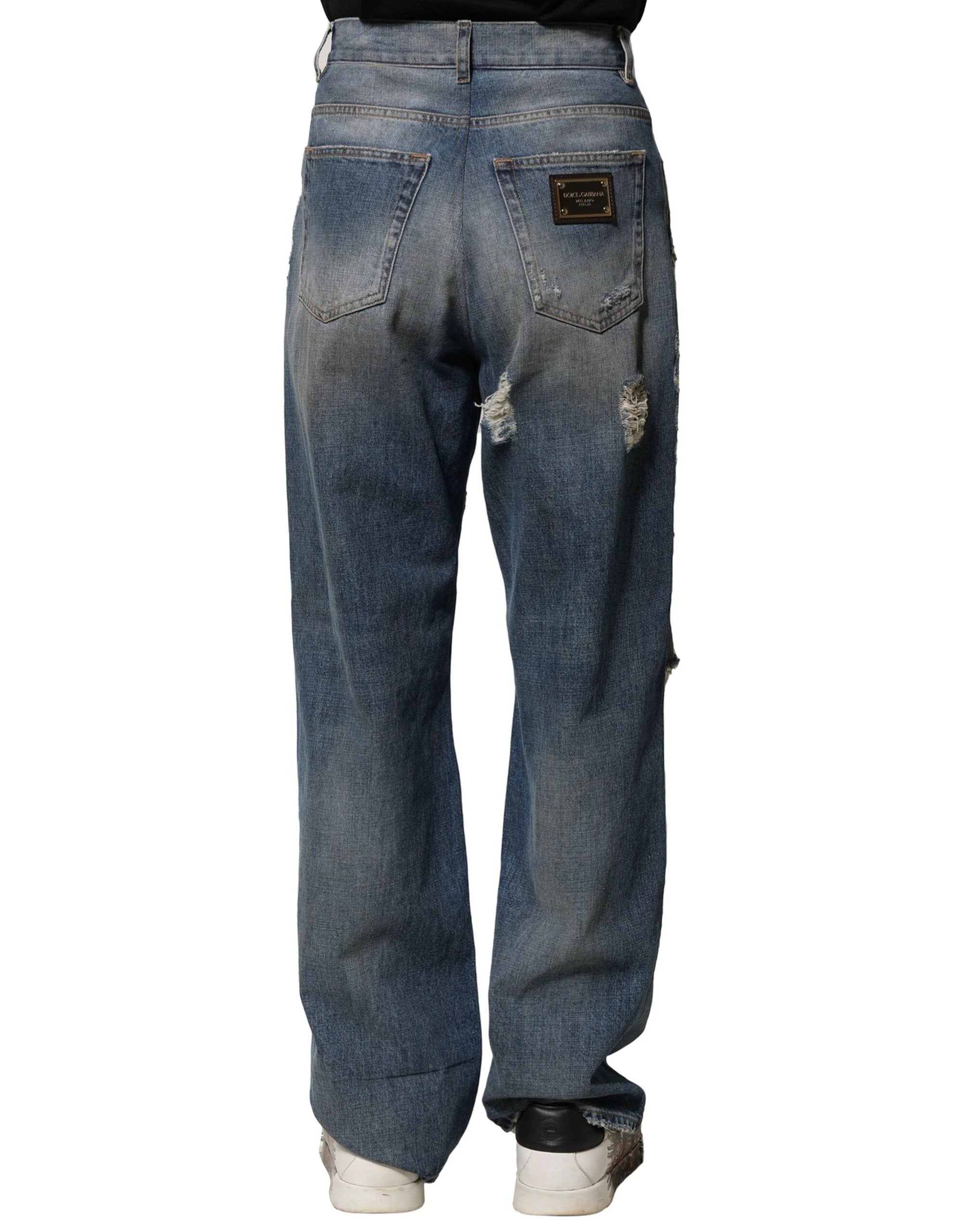 Dolce & Gabbana Blue Cotton Tattered Men Denim Jeans by Dolce & Gabbana