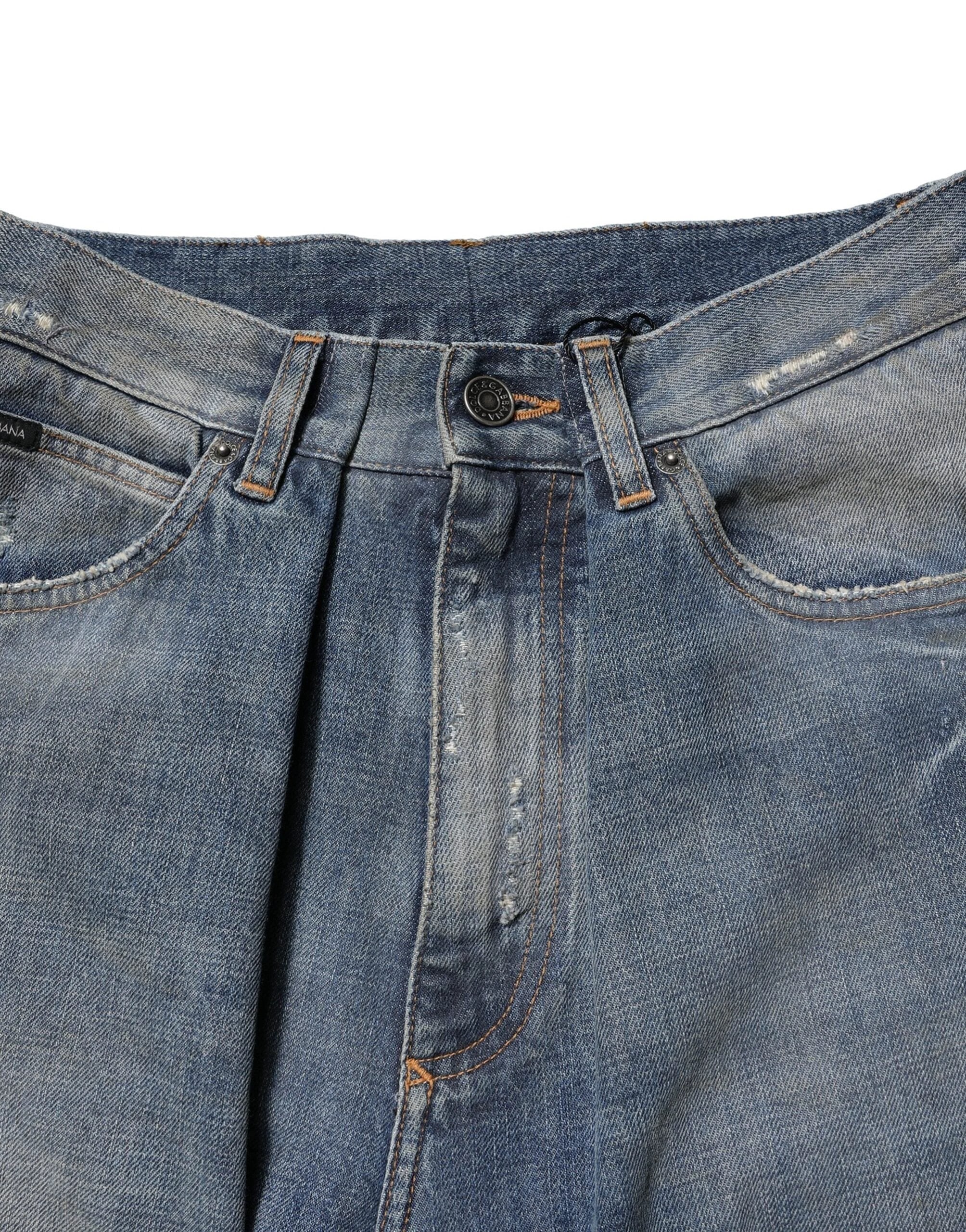 Dolce & Gabbana Blue Cotton Tattered Men Denim Jeans by Dolce & Gabbana