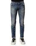 Dolce & Gabbana Blue Washed Cotton Slim Fit Men Denim Jeans by Dolce & Gabbana