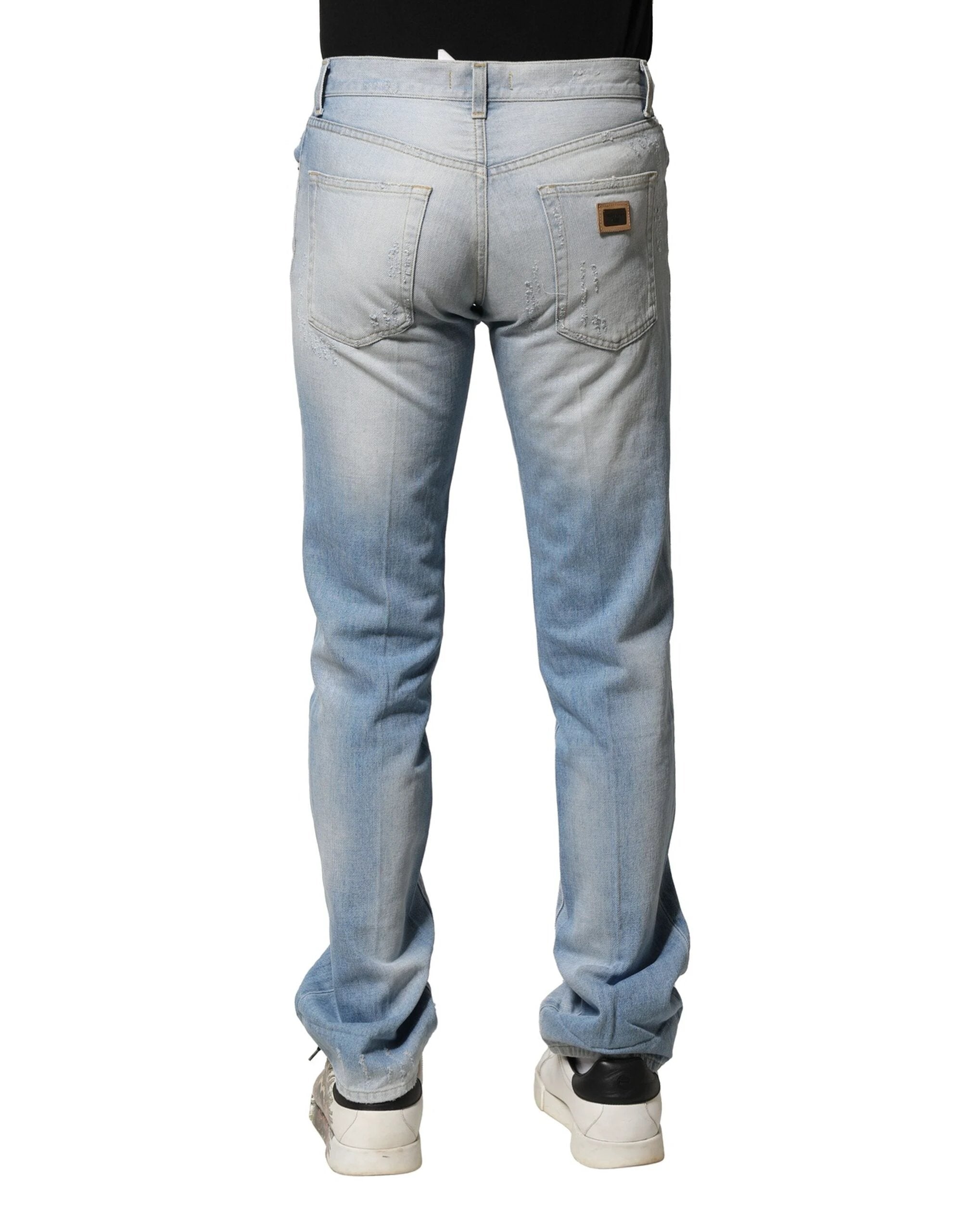 Dolce & Gabbana Light Blue Washed Straight Fit Denim Jeans by Dolce & Gabbana
