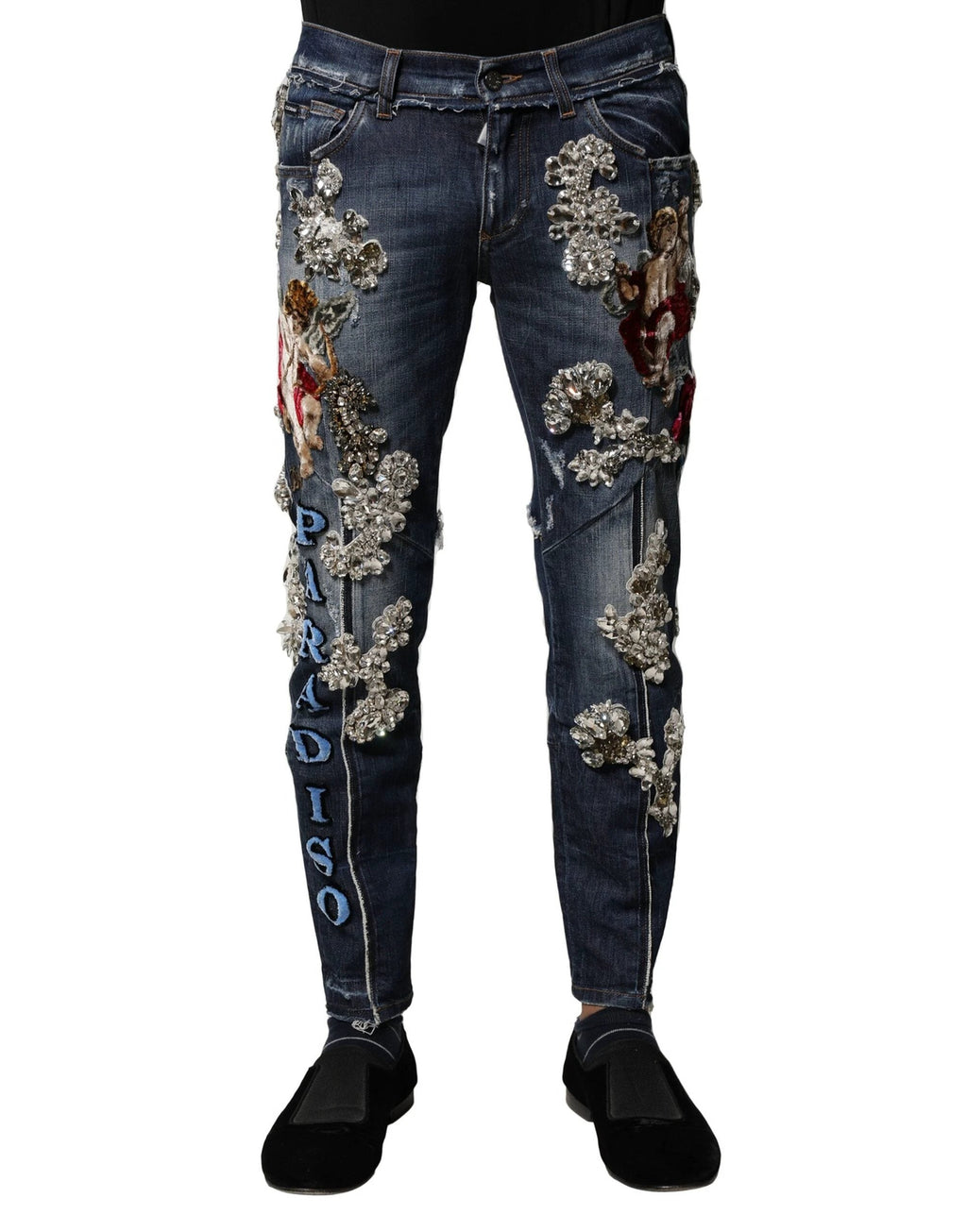 Dolce & Gabbana Blue Cotton Rhinestone Embellish Denim Jeans by Dolce & Gabbana