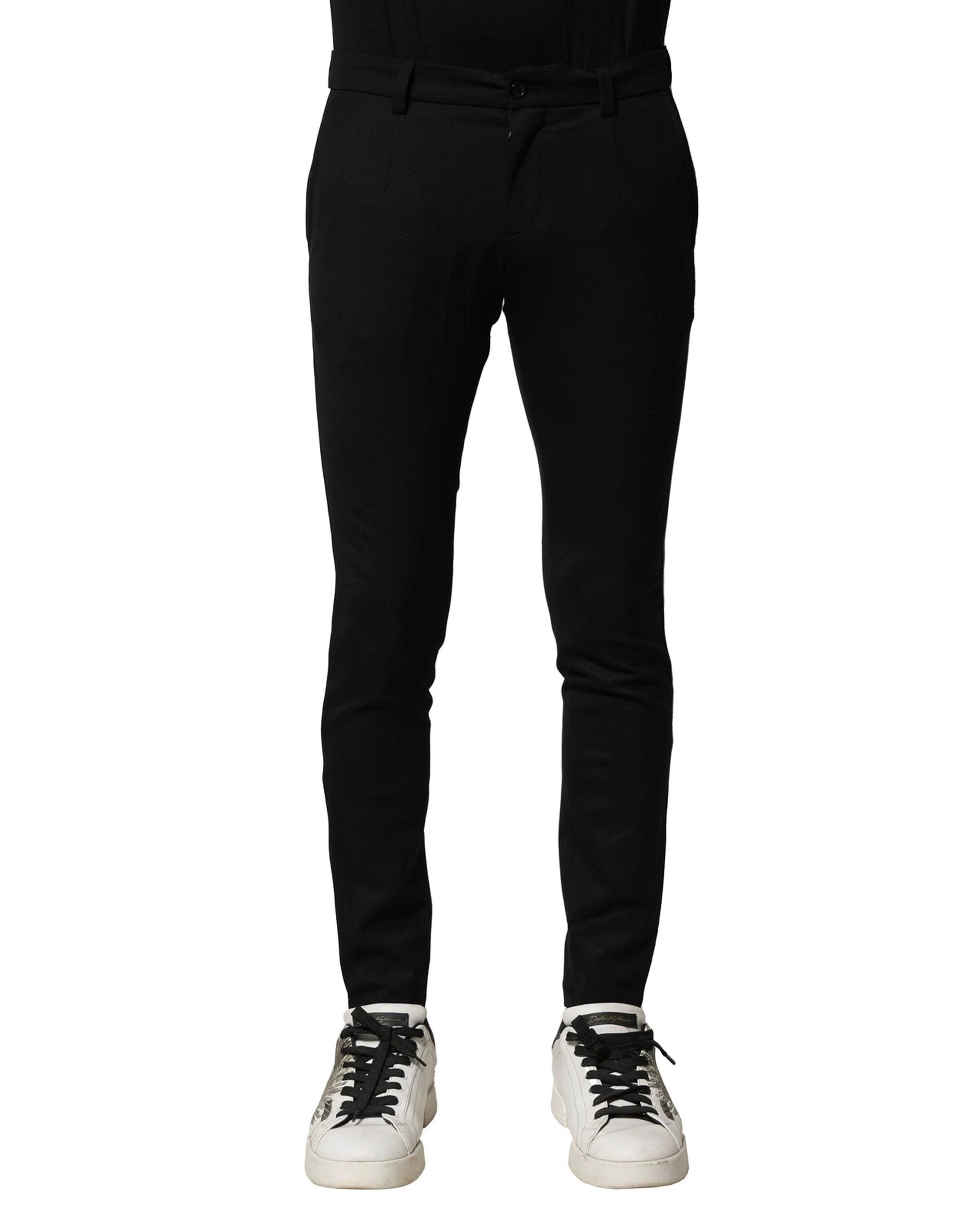 Dolce & Gabbana Black Wool Men Skinny Mid Waist Pants by Dolce & Gabbana