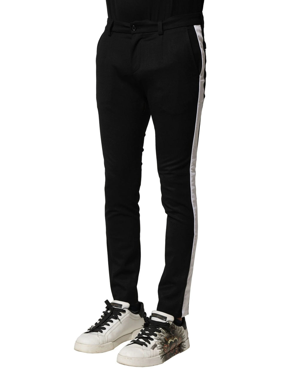 Dolce & Gabbana Black Wool Men Skinny Mid Waist Pants by Dolce & Gabbana