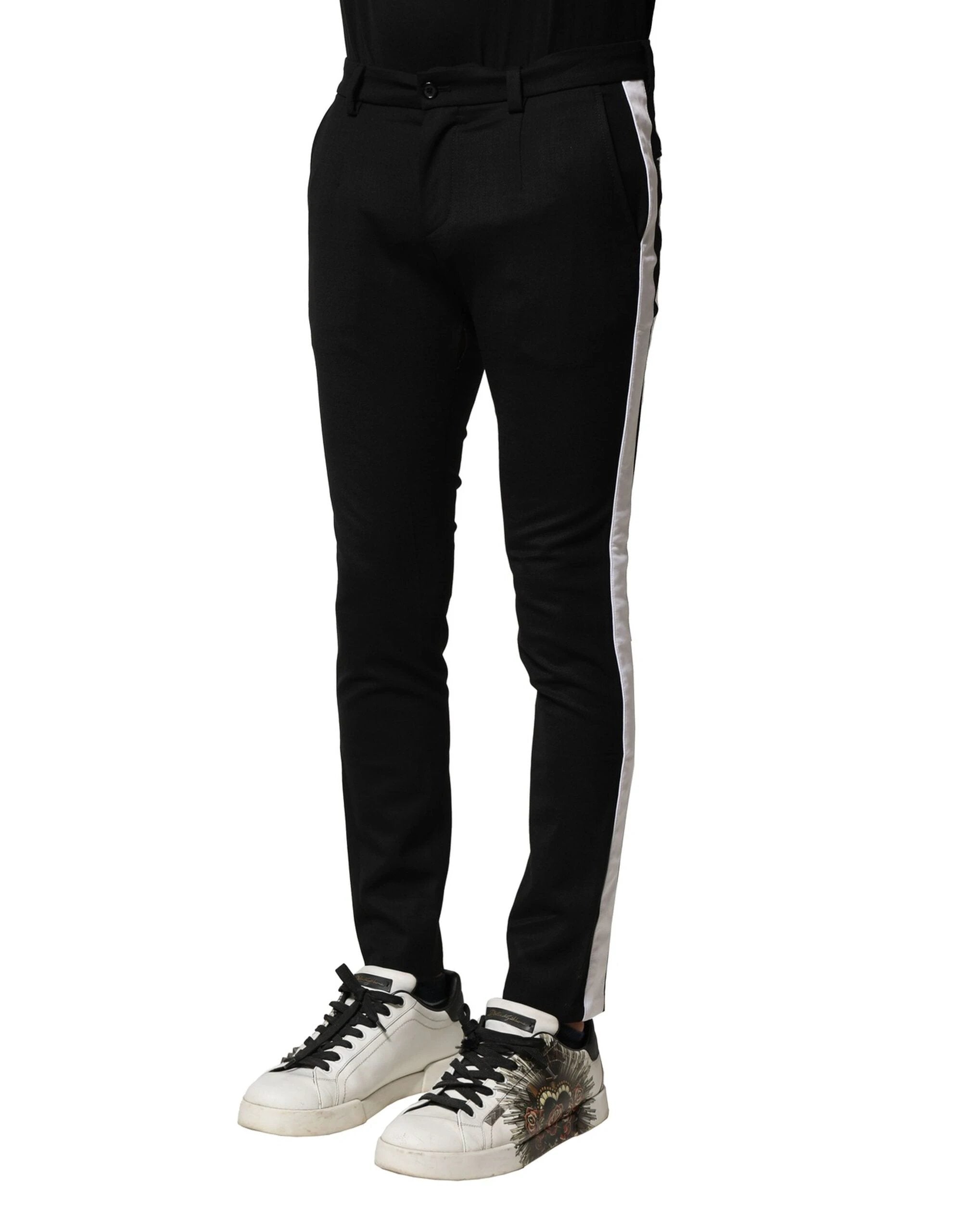 Dolce & Gabbana Black Wool Men Skinny Mid Waist Pants by Dolce & Gabbana