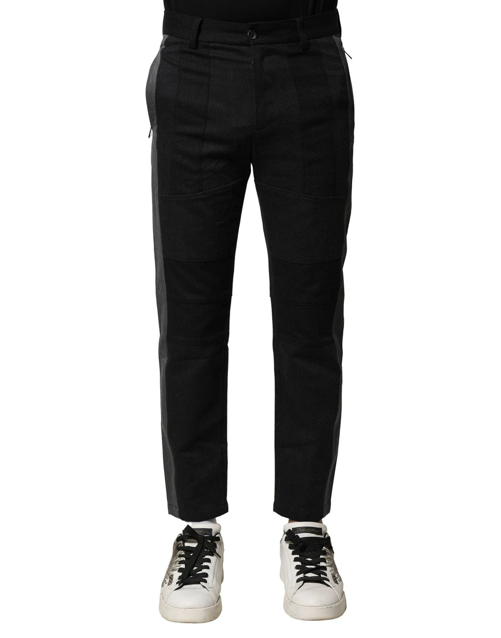 Dolce & Gabbana Black Gray Cotton Tapered Men Pants by Dolce & Gabbana