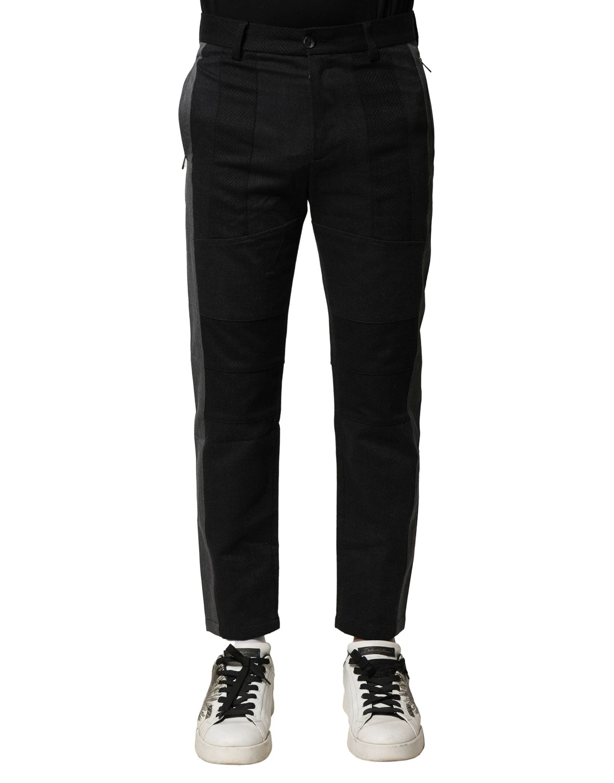 Dolce & Gabbana Black Gray Cotton Tapered Men Pants by Dolce & Gabbana