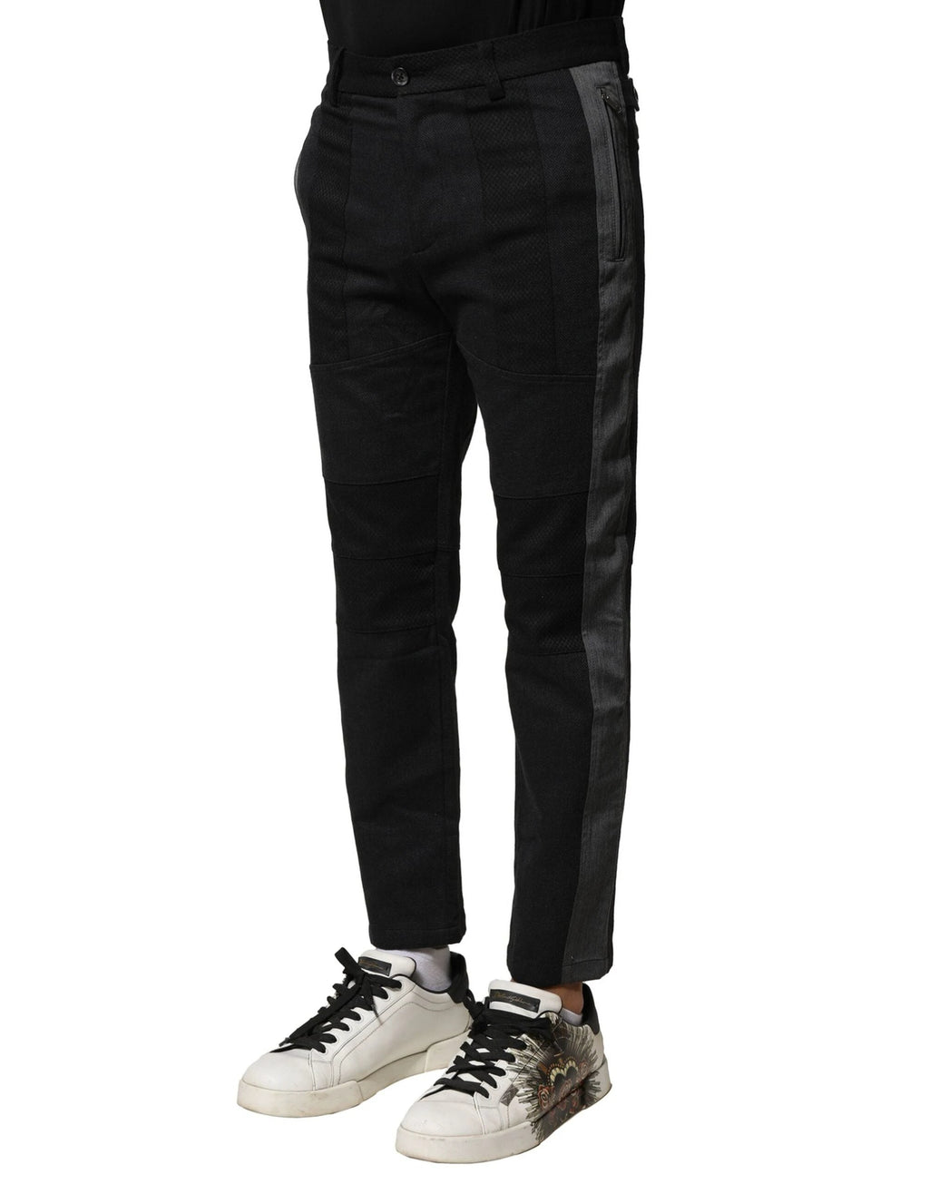 Dolce & Gabbana Black Gray Cotton Tapered Men Pants by Dolce & Gabbana
